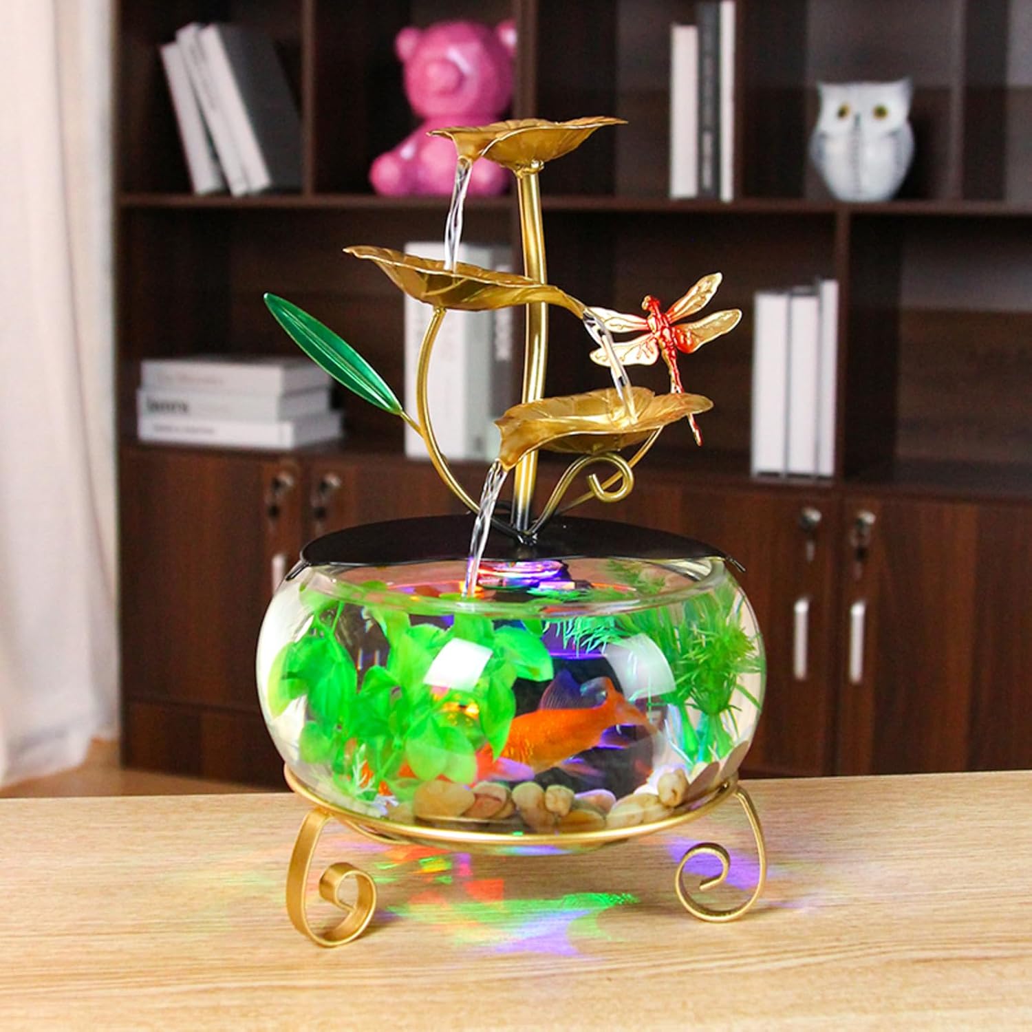 Elegant Indoor Tabletop Water Fountain with Lotus and Dragonfly Design