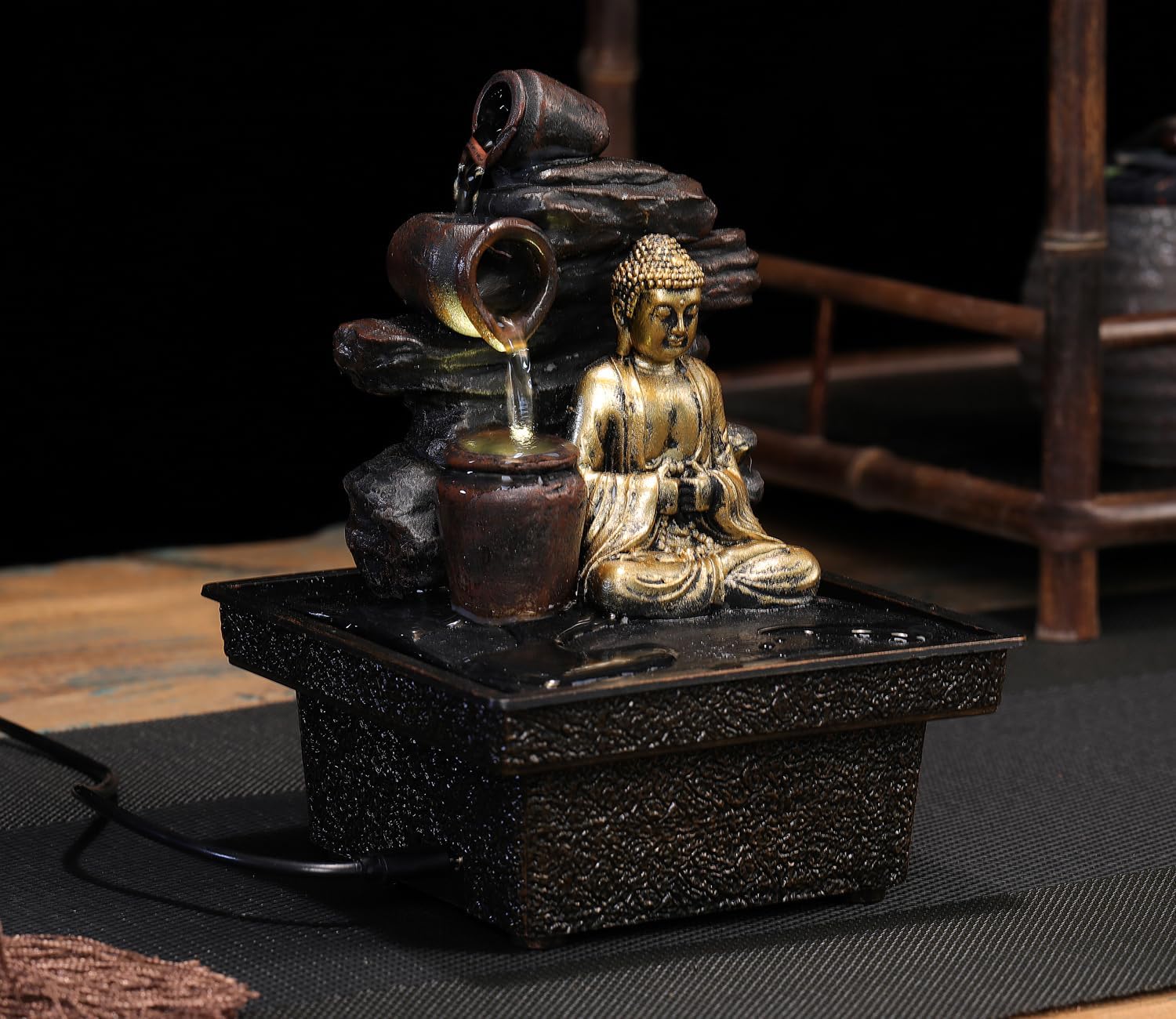 Seyee-bro Tabletop Water Fountain Buddha Statue Humidifier Decor 1