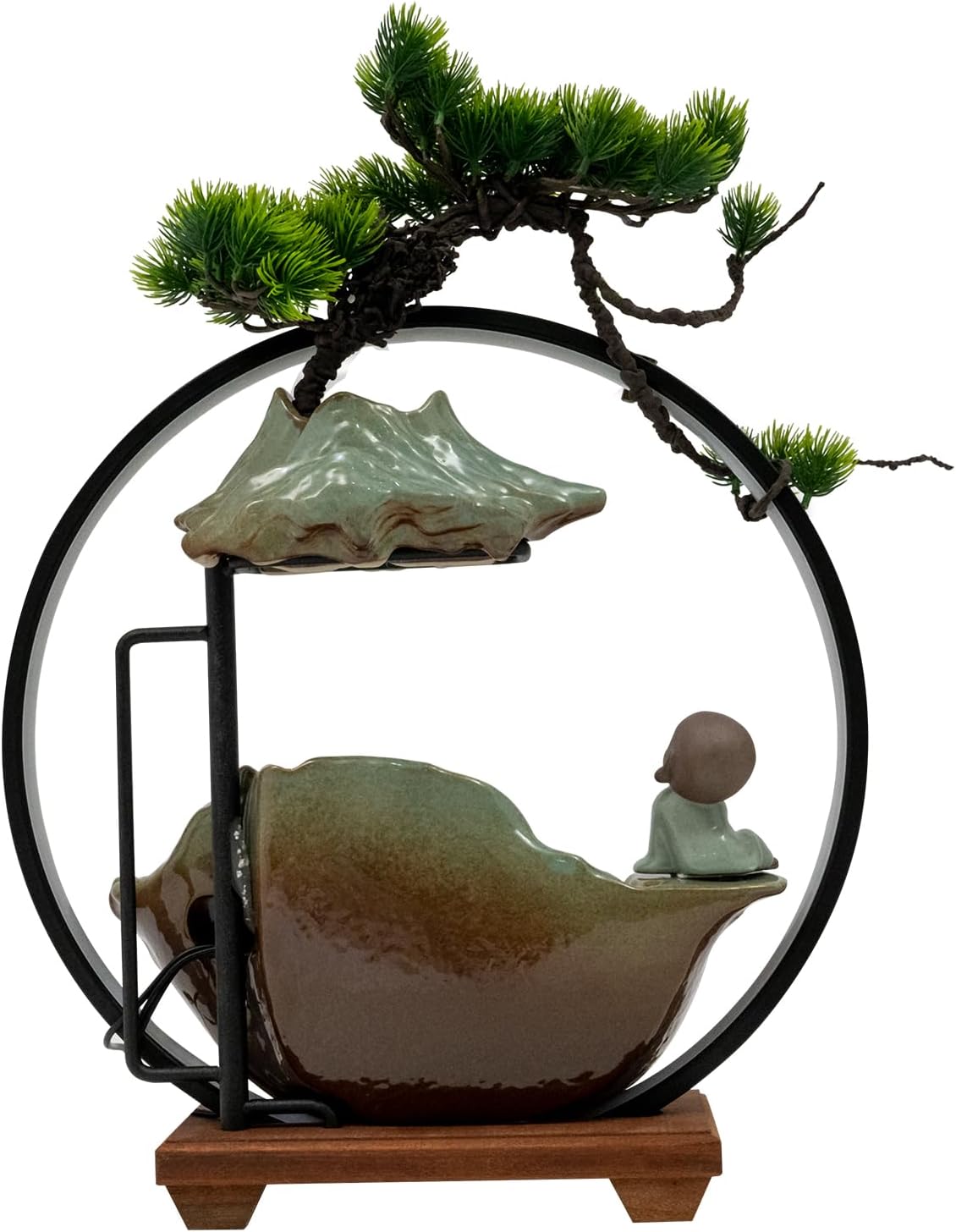 Tabletop Water Fountain with Monk Sculpture and LED Lights