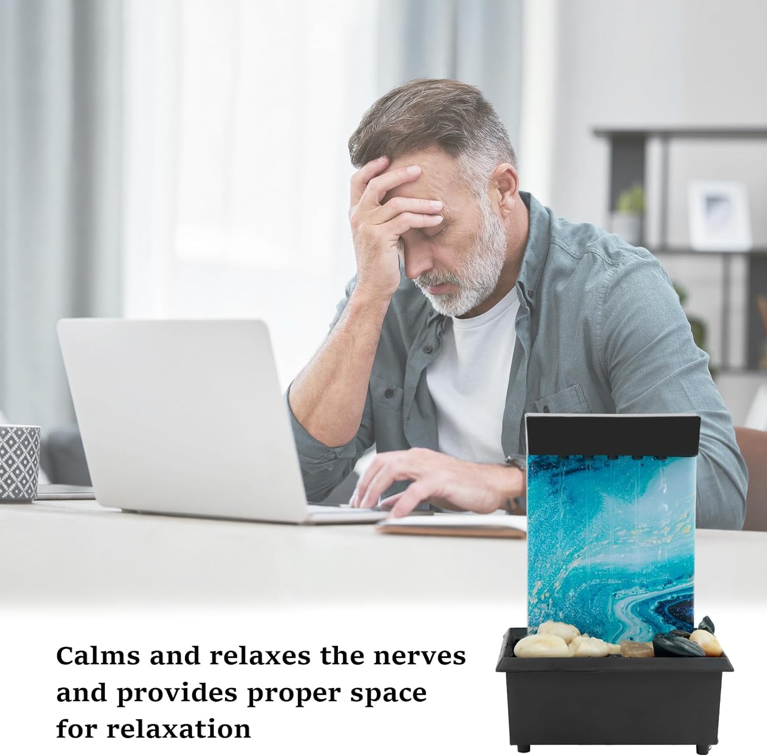 Light Blue Tabletop Fountain with LED Light