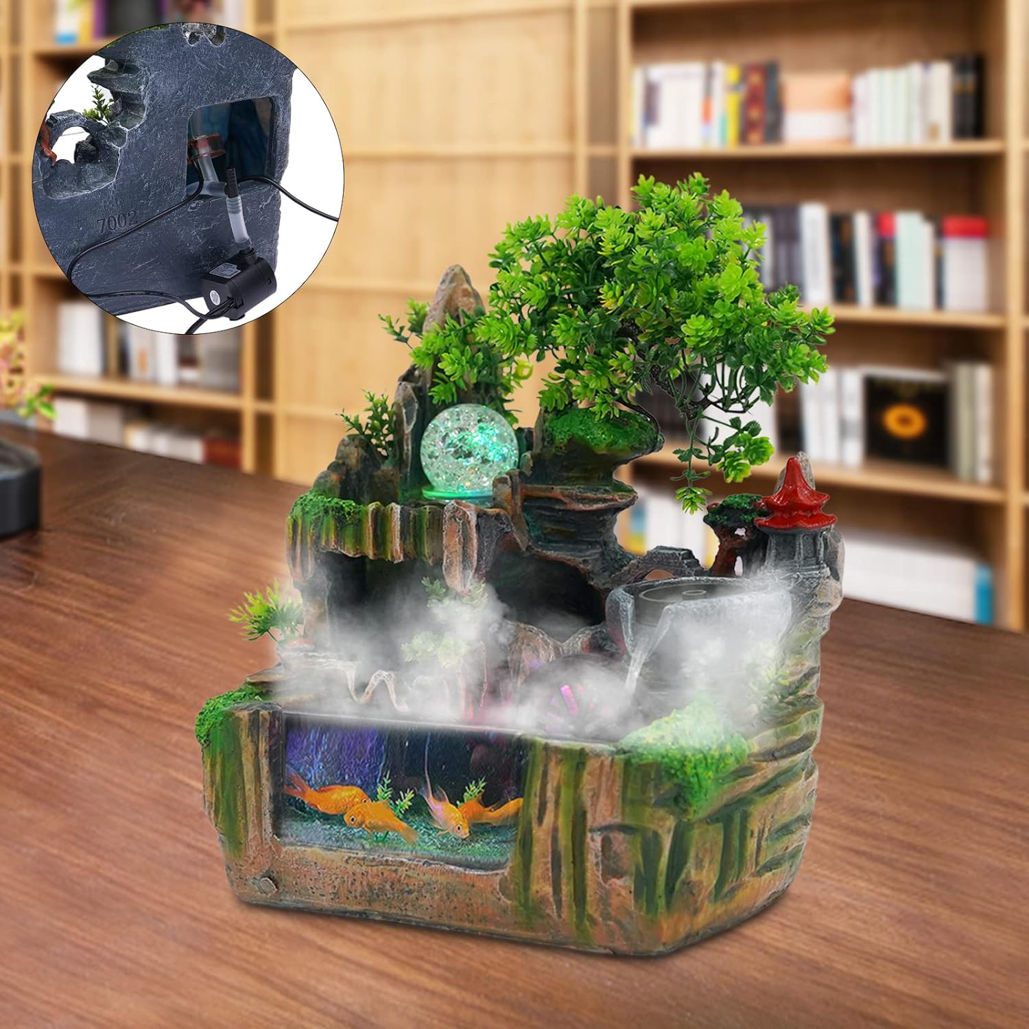 Tabletop Fountain with LED Light and Waterfall Effect