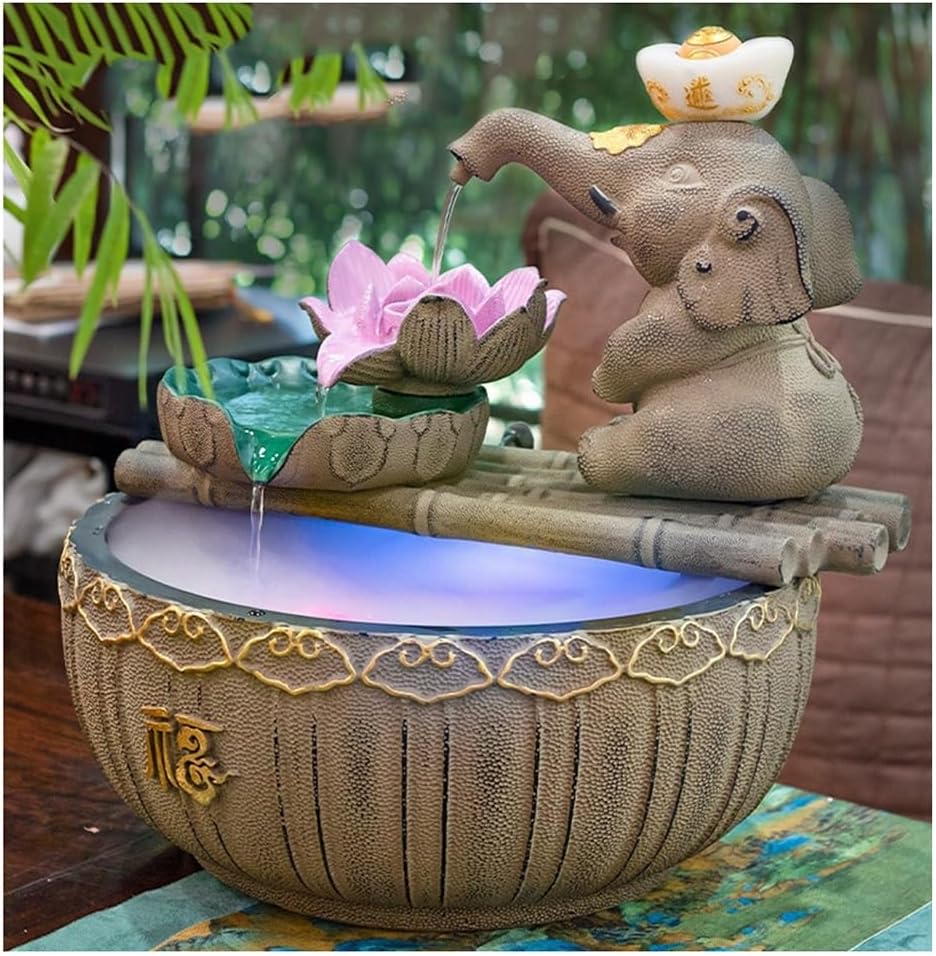 Red Elephant Tabletop Fountain with Stone Texture