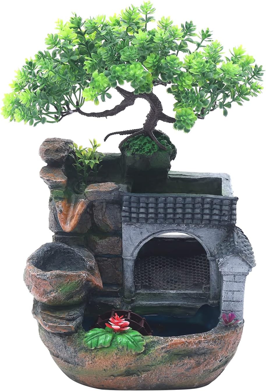 Tabletop Indoor Fountain with LED Light and Automatic Pump