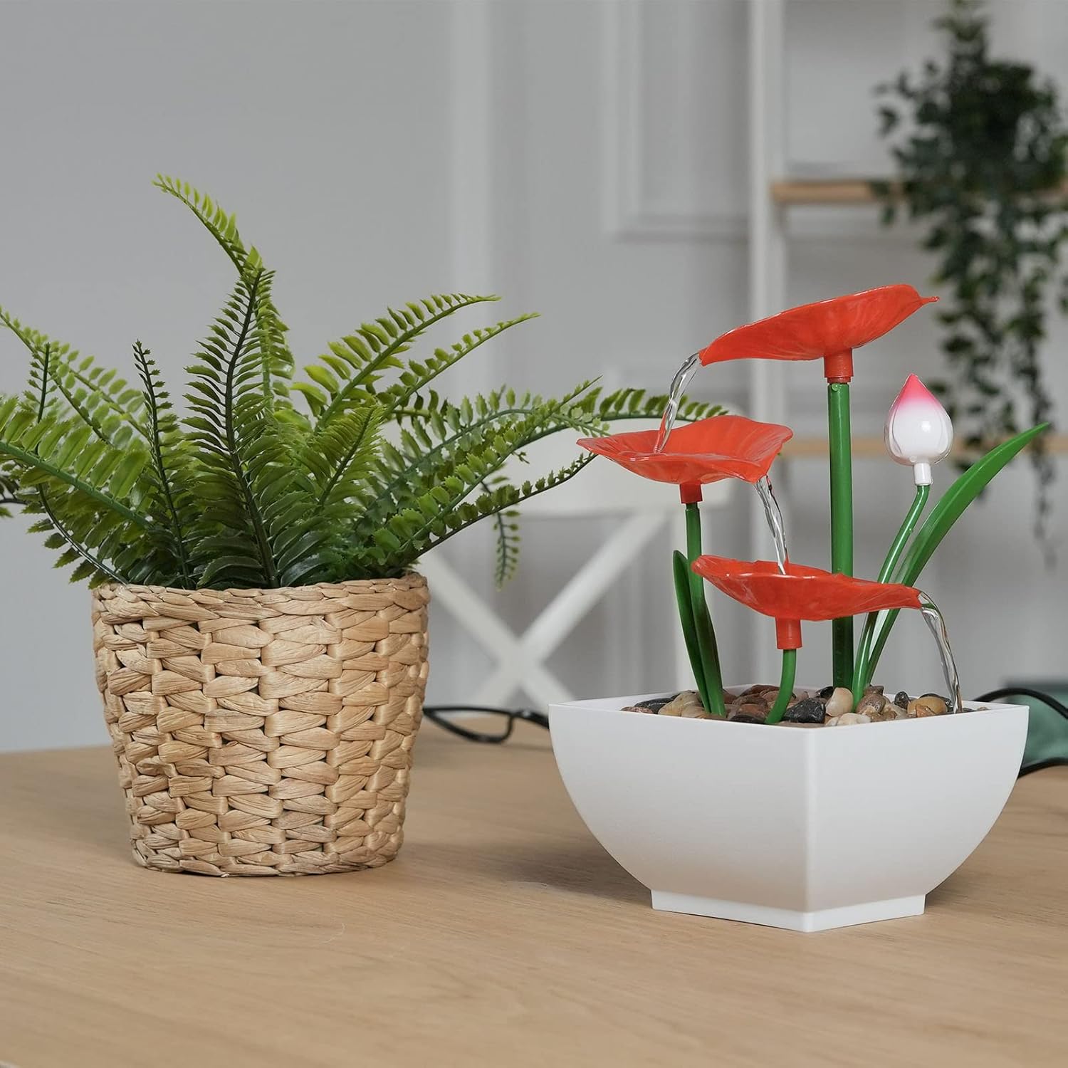 Desktop Fountain Ornament with LED Lights and 3 Speed Pump