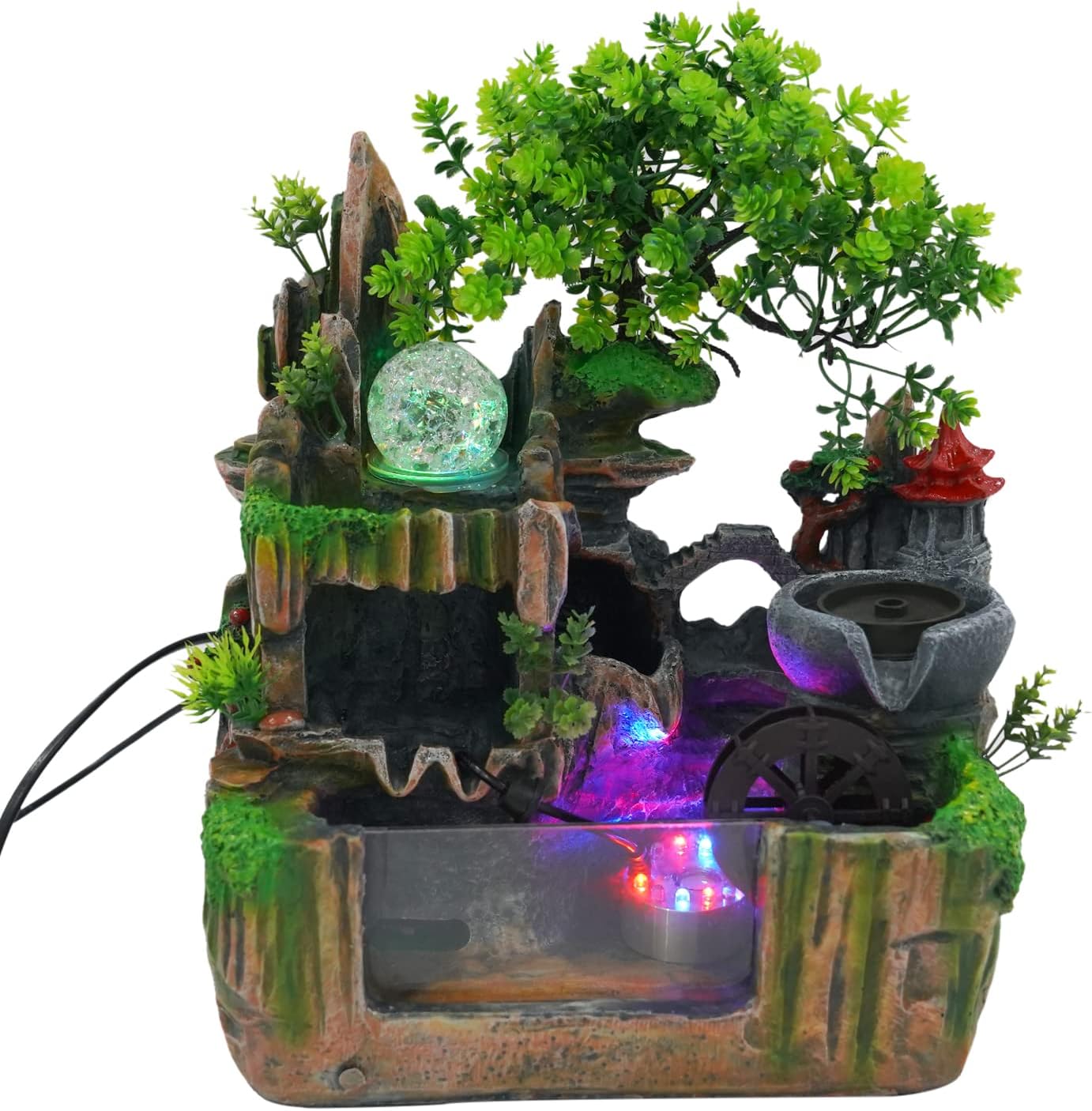 BANLICALI Tabletop Fountain with LED Light and Atomization Effect