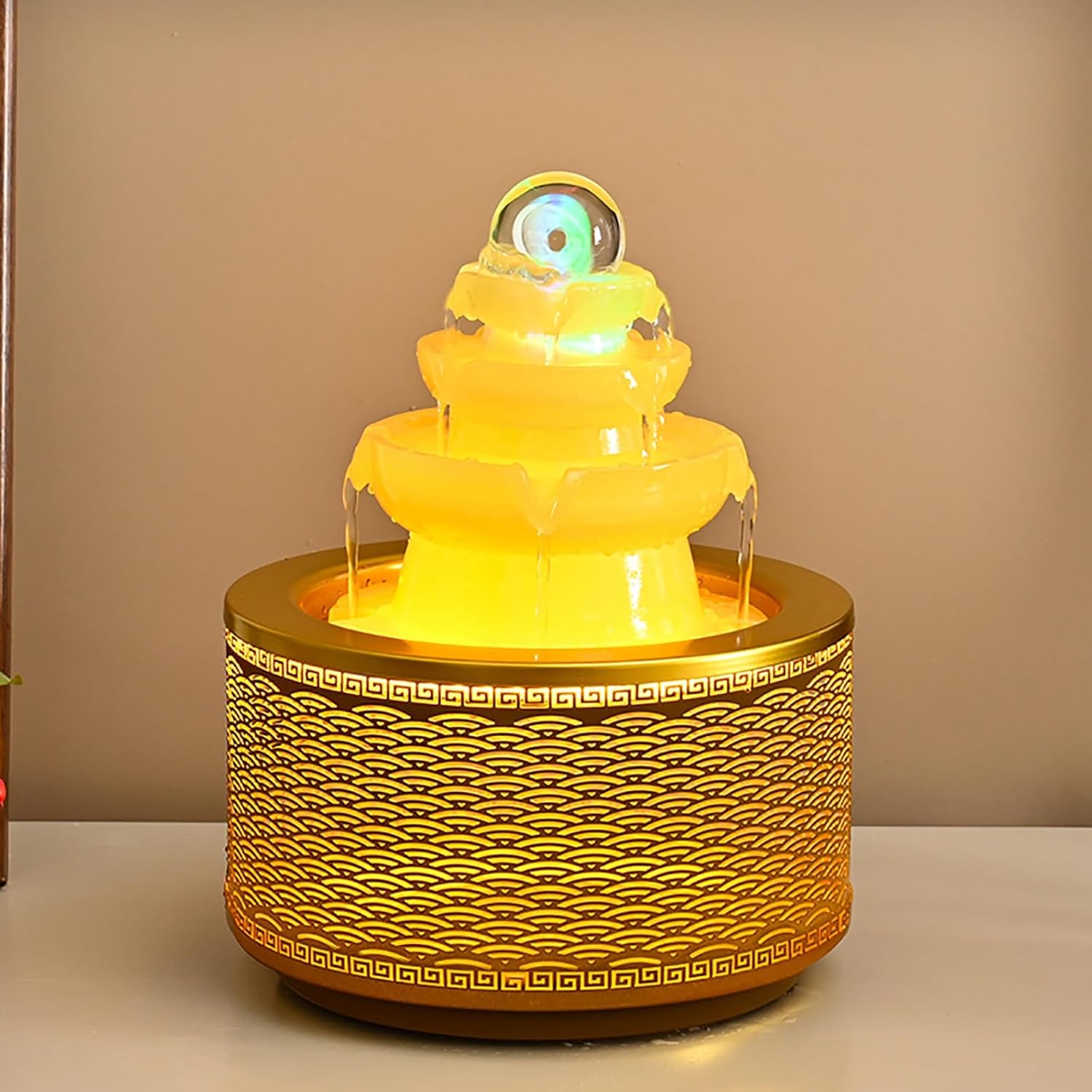 Elegant Desktop Metal Fountain with Crystal Ball