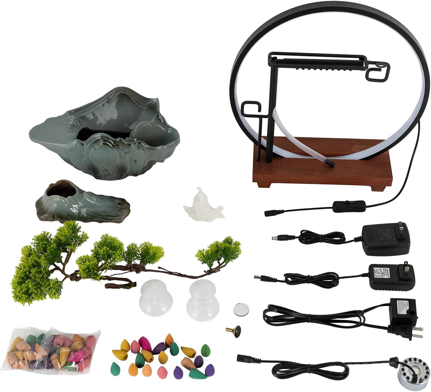 Small Fountain for Table Top - Indoor Waterfall and Fog Led for Good Fortune