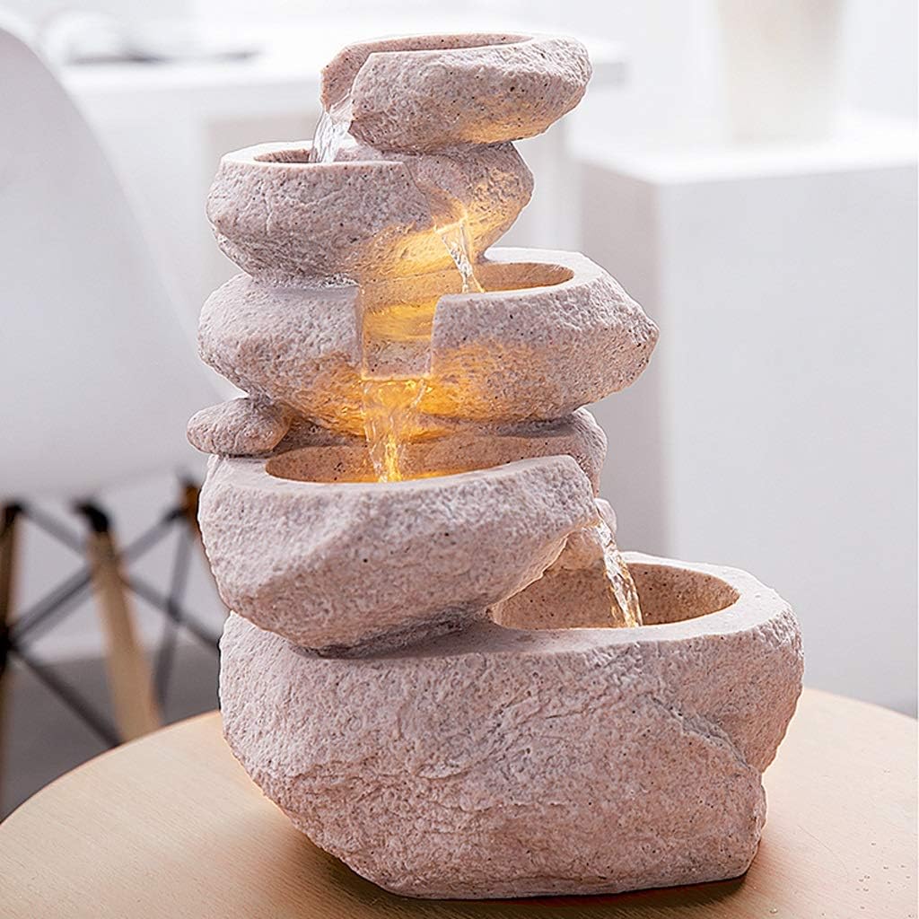 OMIDM 15-Inch Tall Tabletop Fountain with Stacked Rocks and Crystal Ball