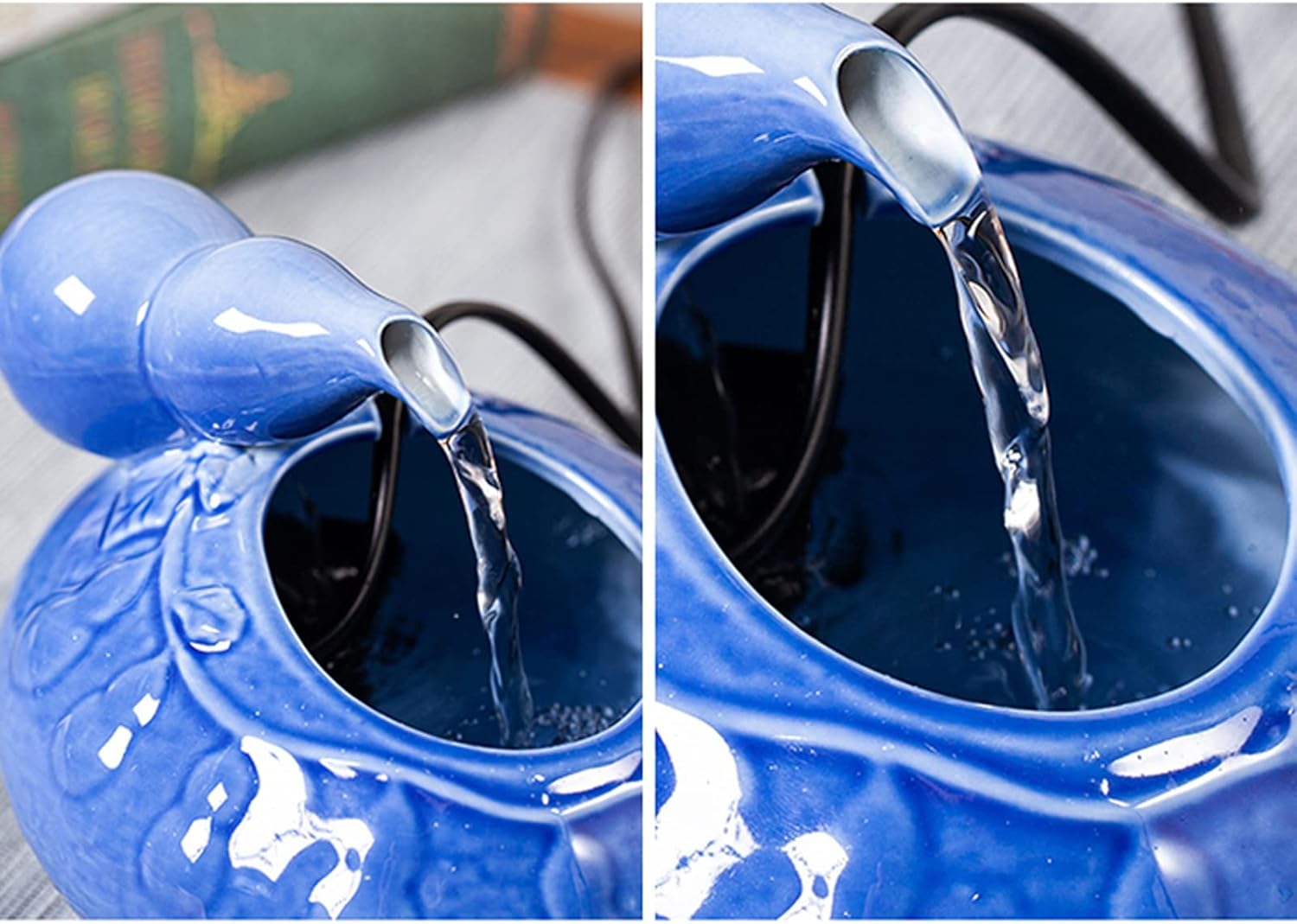 Mini Ceramic Table Fountain with Zen Style Blue Design