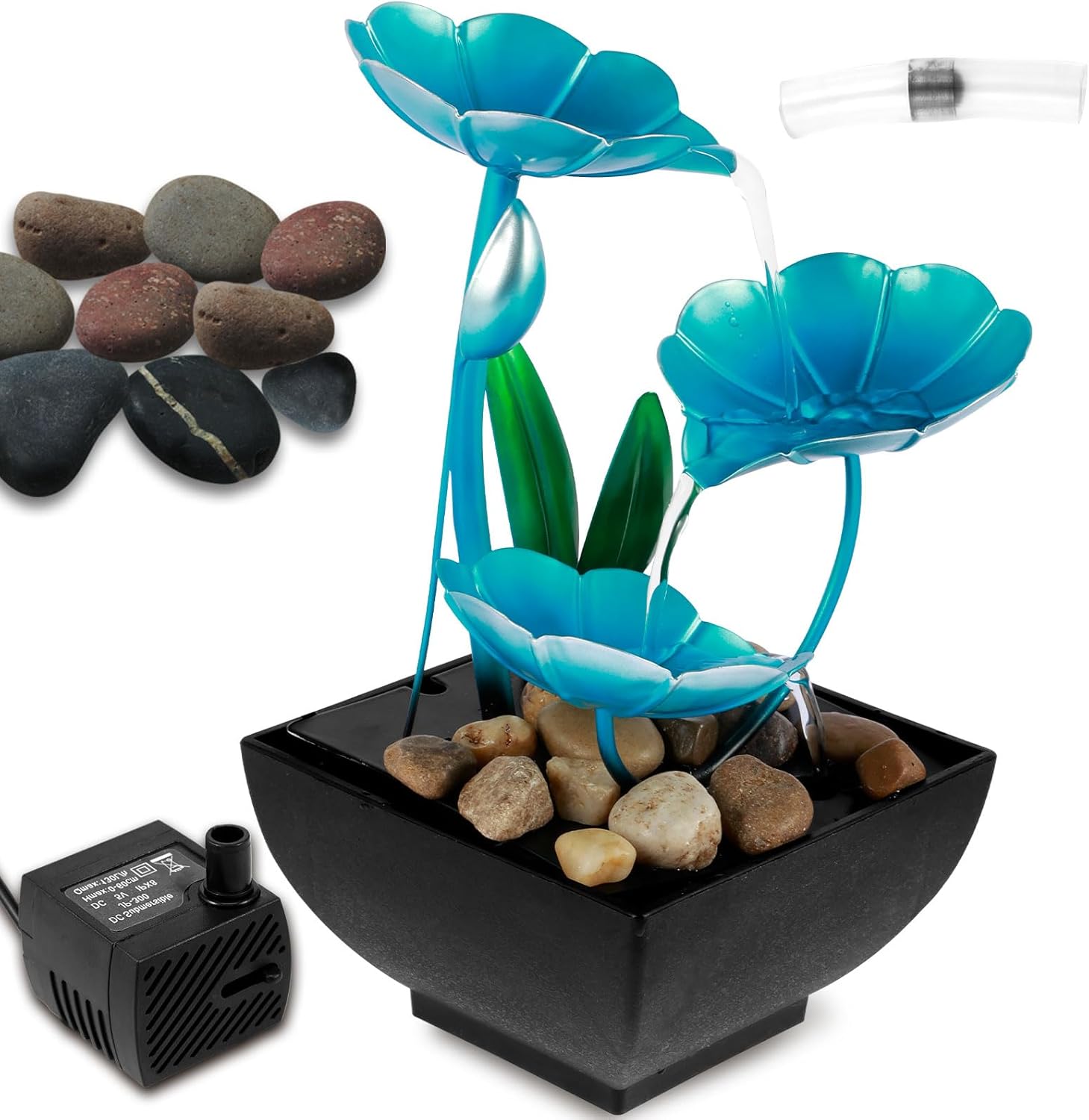 Abizarch Blue Lotus Tabletop Fountain USB Powered Mini Waterfall Decoration
