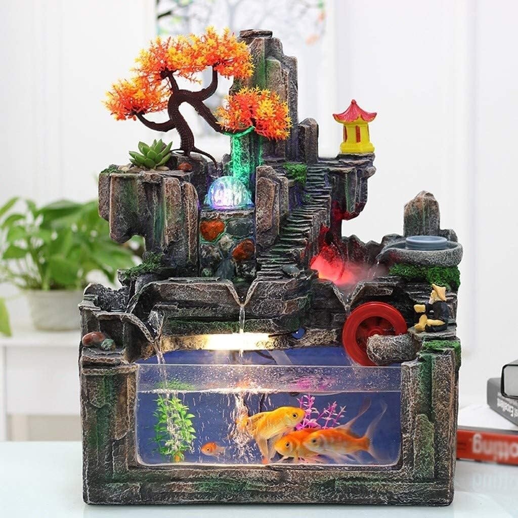 DHAEY Tabletop Fountain with Resin Rockery and Water Flow