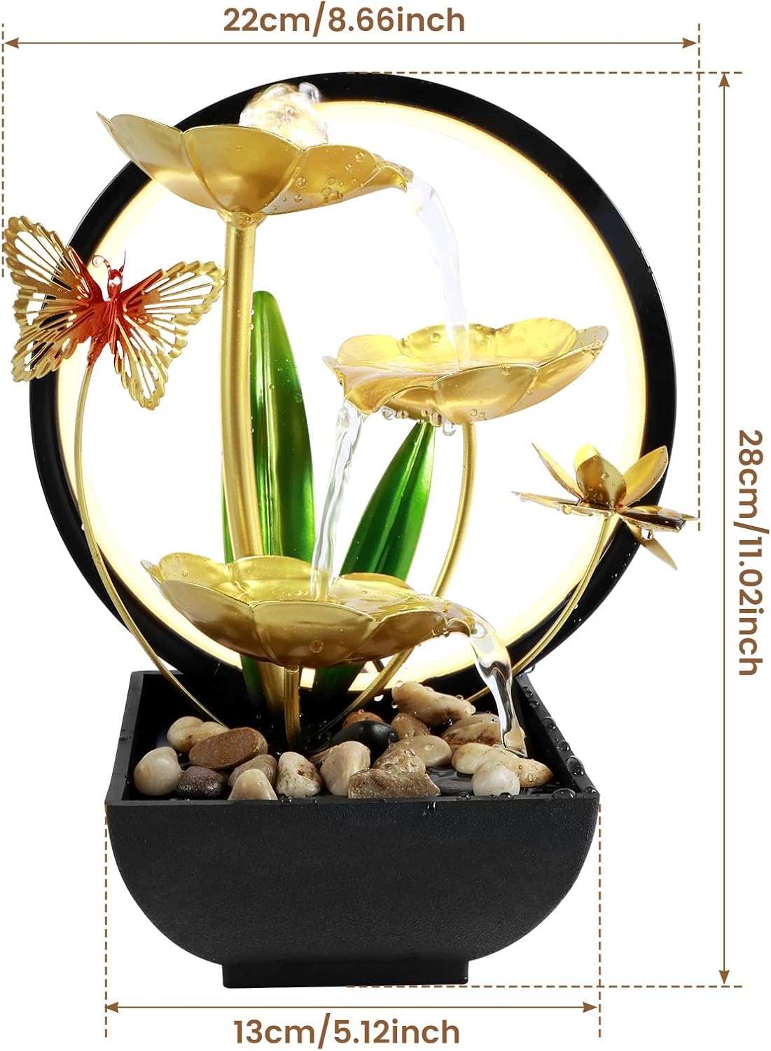 SHASUXTING USB Powered Tabletop Water Fountain with LED Light and Natural Rocks 11 Inch Tall