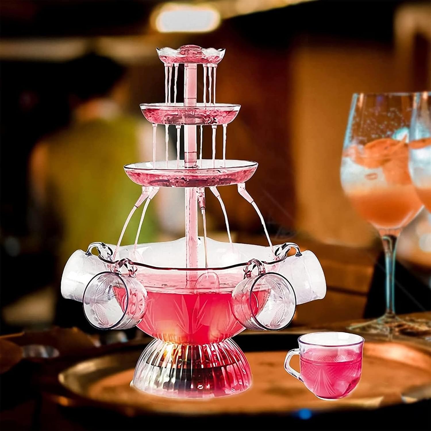 Red Wine Party Fountain with LED Light and 3 Tier Design
