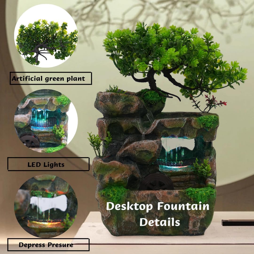 Tabletop Fountain with LED Lights Stress Relief Decor