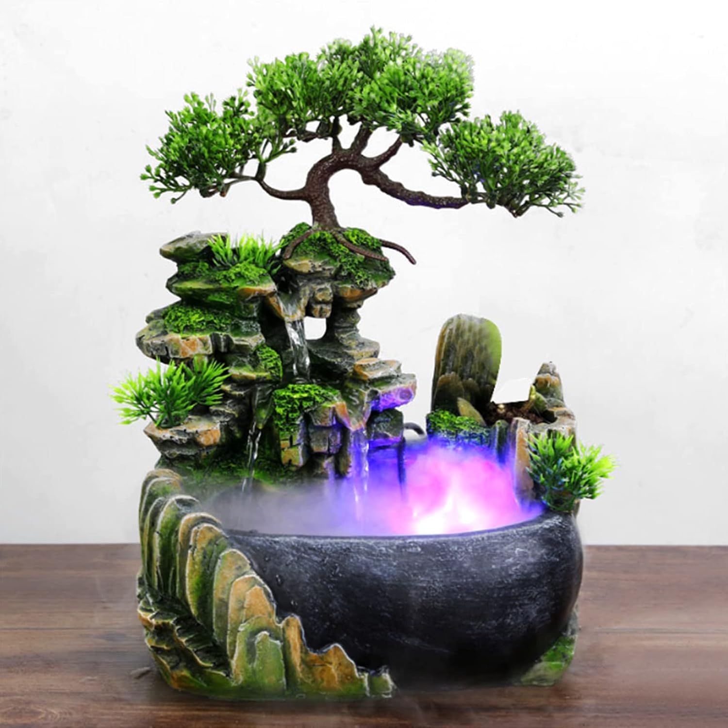 Walfront Tabletop Fountain Humidifier with Waterfall and LED Light
