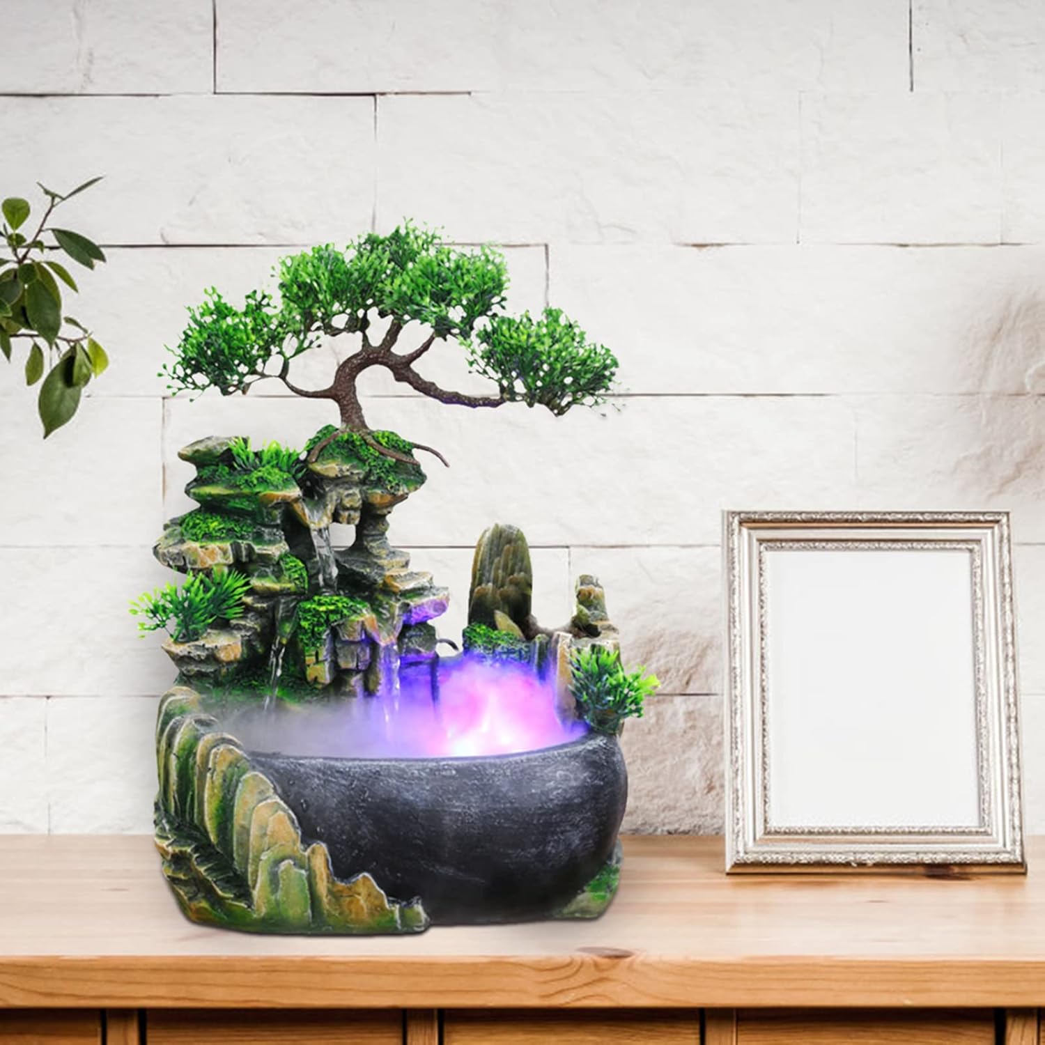 Walfront Tabletop Fountain Humidifier with Waterfall and LED Light