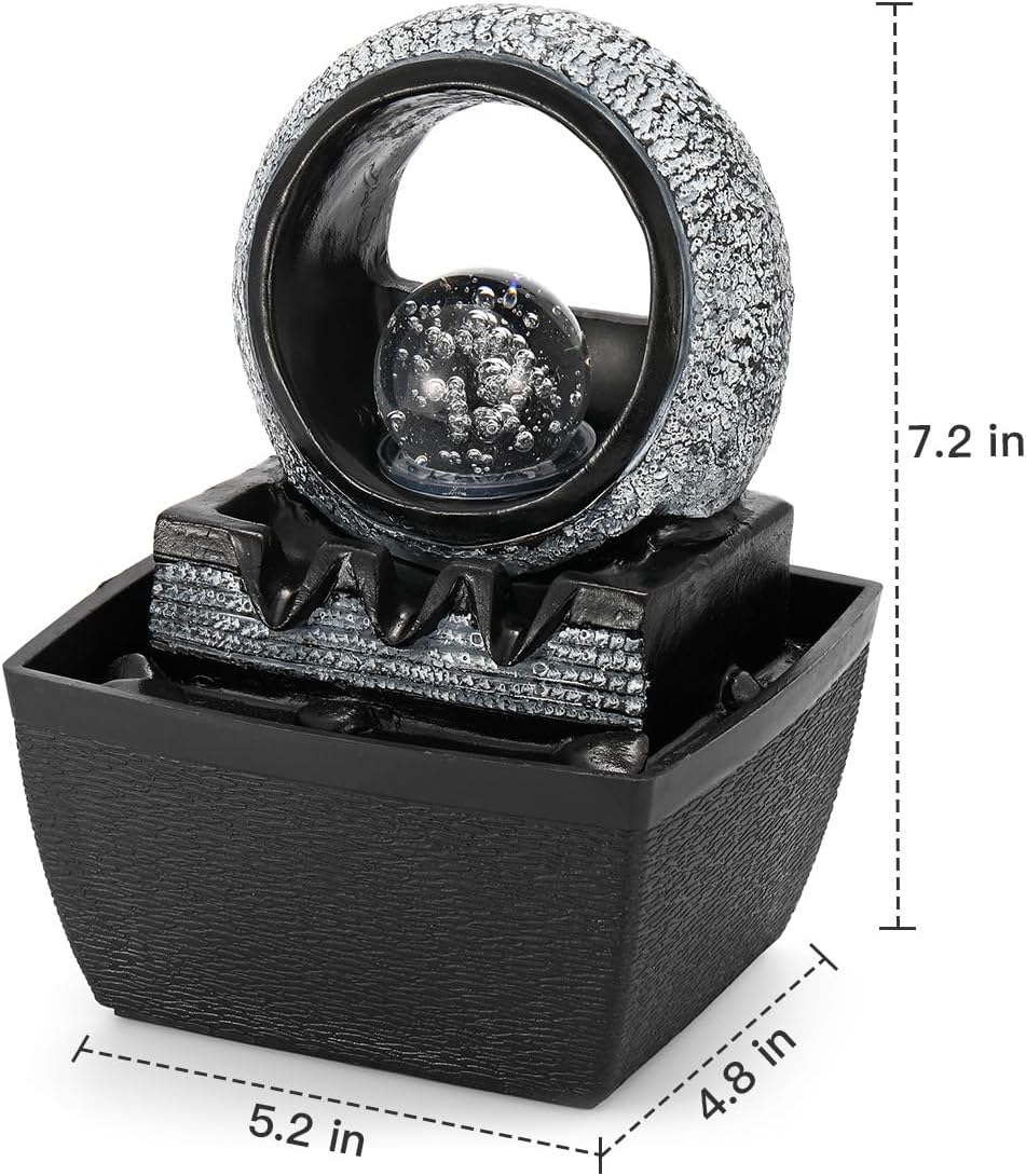 Hebafri Tabletop Water Fountain with LED Light