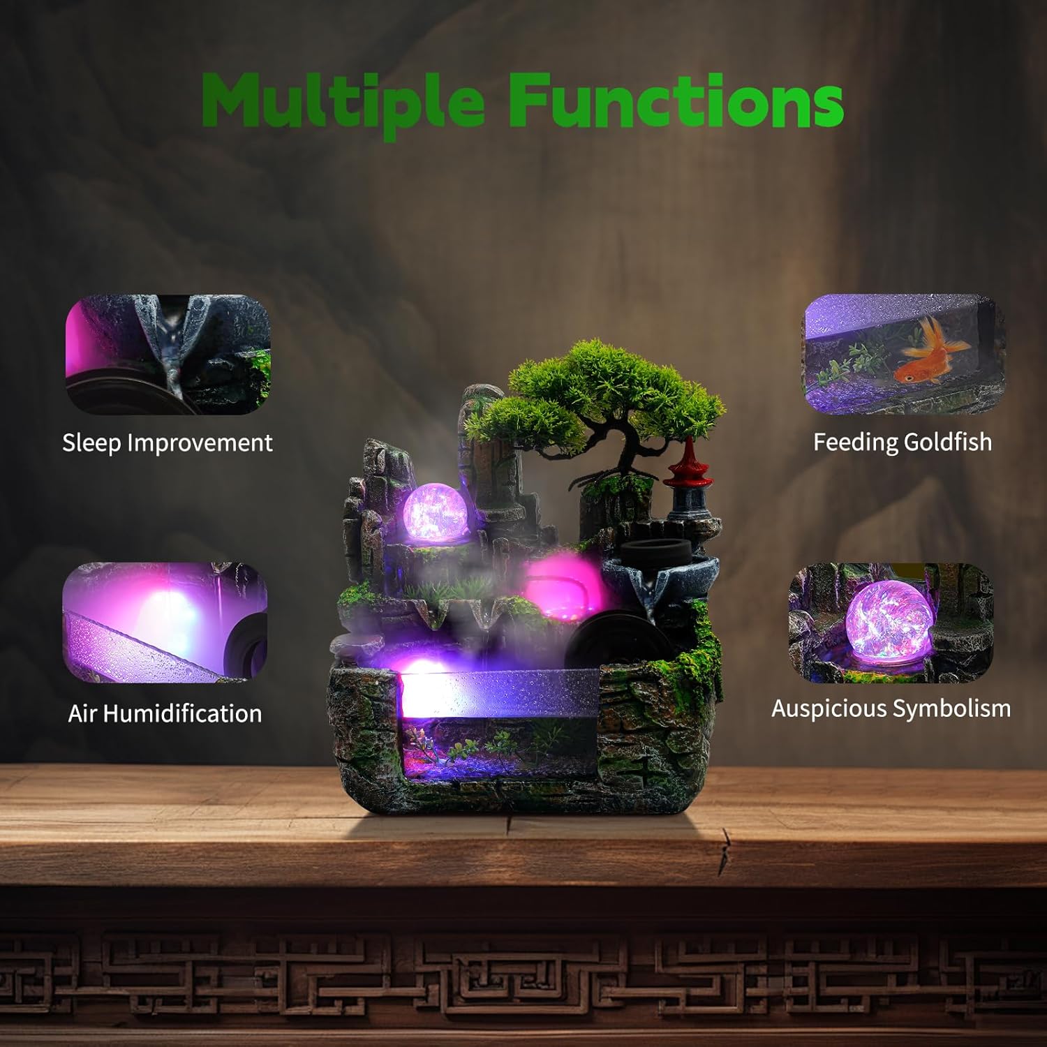 Kaichenyt Desktop Rockery Water Fountain with LED Light and Atomizer