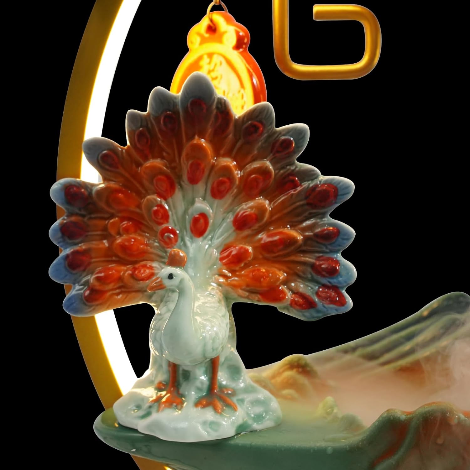 Peacock Tabletop Fountain with LED Lighting