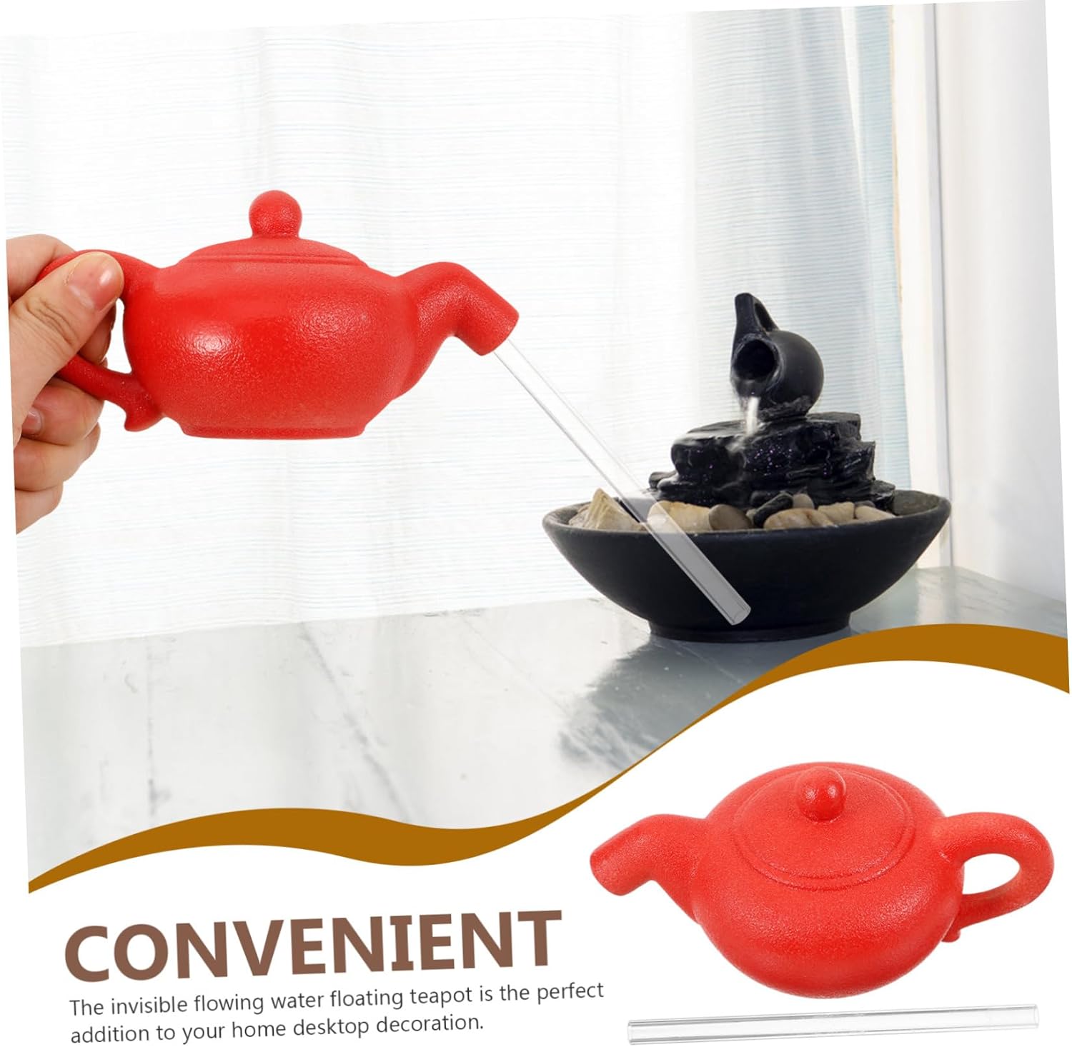 TOGEVAL Floating Teapot Fountain Decor for Tabletop Home Water Feature