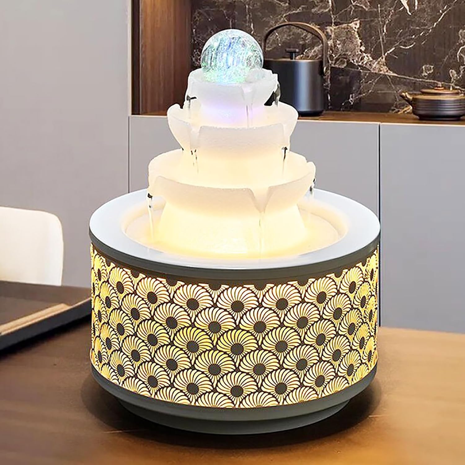 Yellow X-Large Zen Desk Water Fountain with LED Crystal Ball