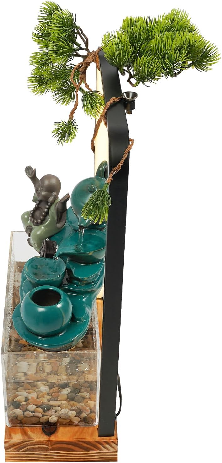 Eapmic Desktop Waterfall Fountain with Fish Tank and LED Light