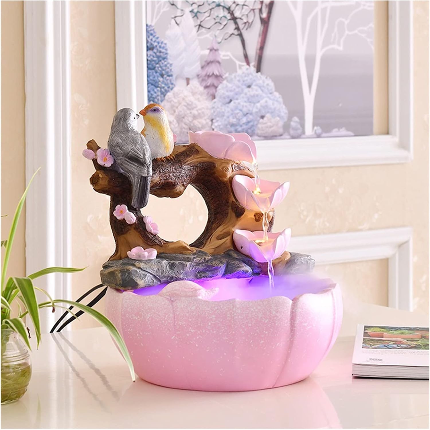 HIHELO Tabletop Waterfall Fountain with Light 10 Inch