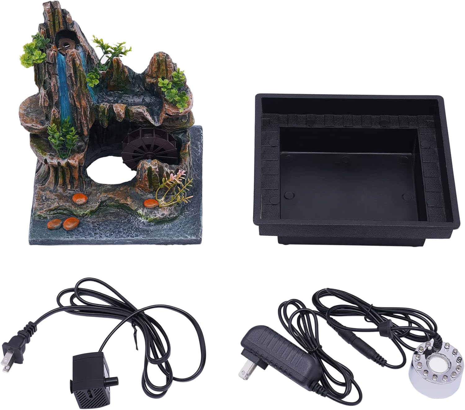 Tabletop Fountain with LED Lights and Rockery