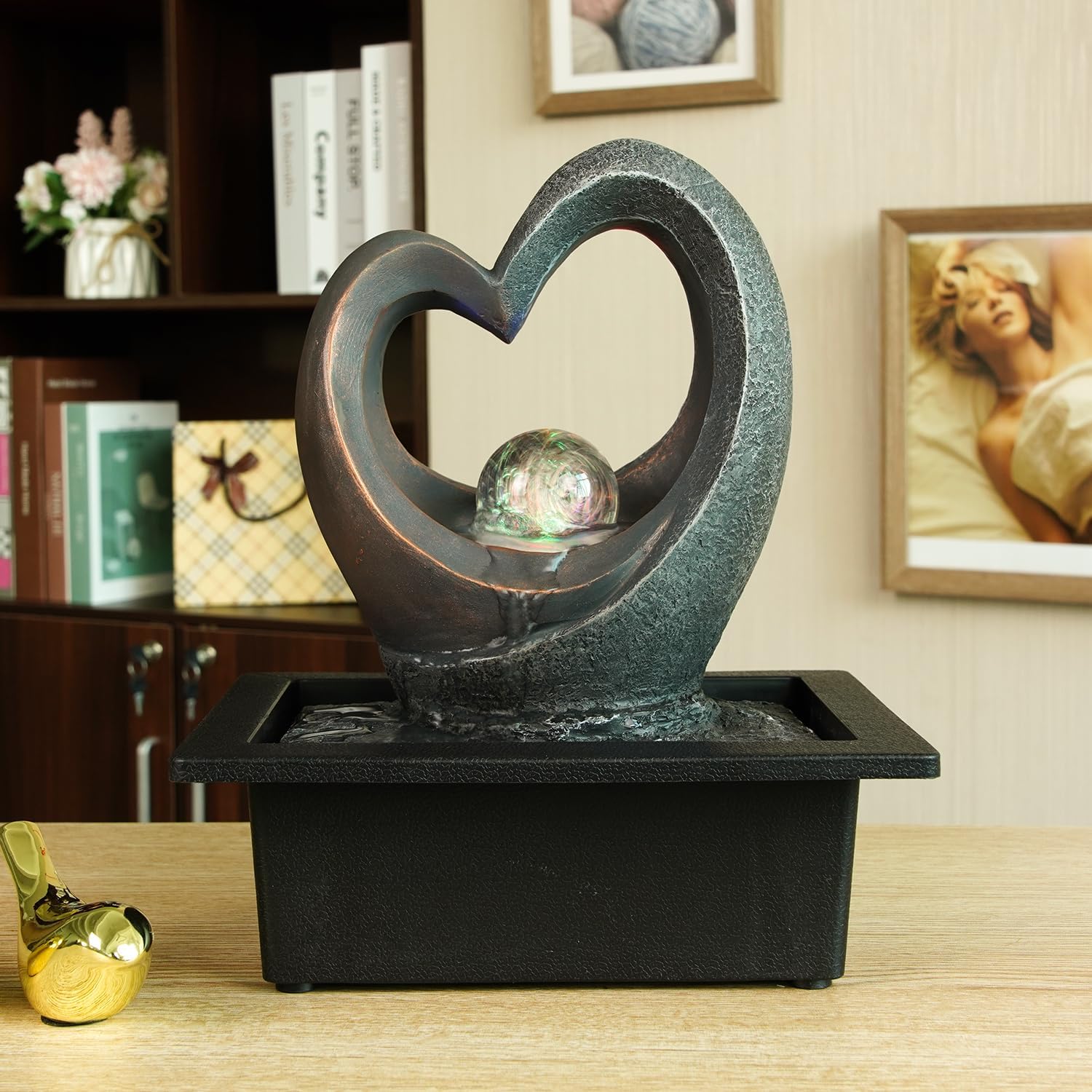 Spinning Orb Rock Tabletop Fountain with LED Light and OnOff Switch