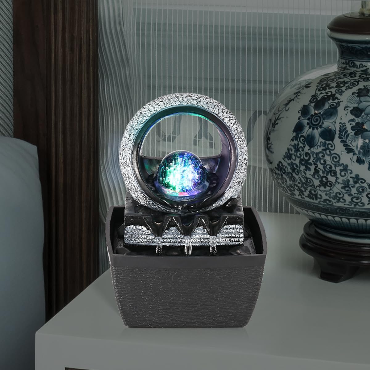 Hebafri Tabletop Water Fountain with LED Light