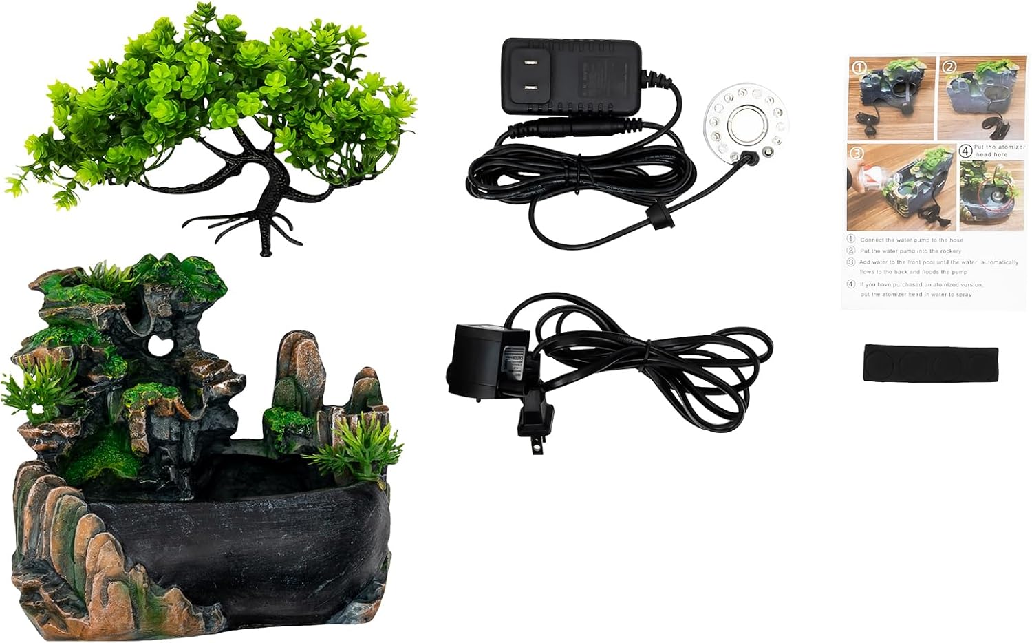 Indoor Rockery Fountain with LED Light and Atomizer
