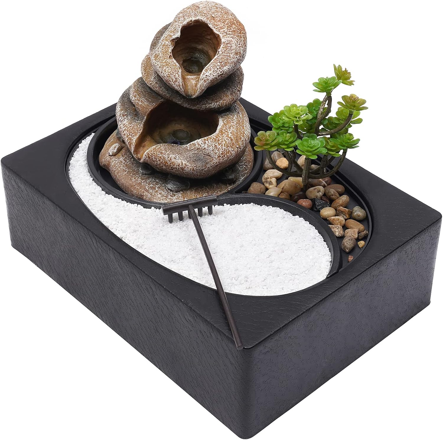 Elegant 11in Tabletop Water Fountain with LED Light and Pump