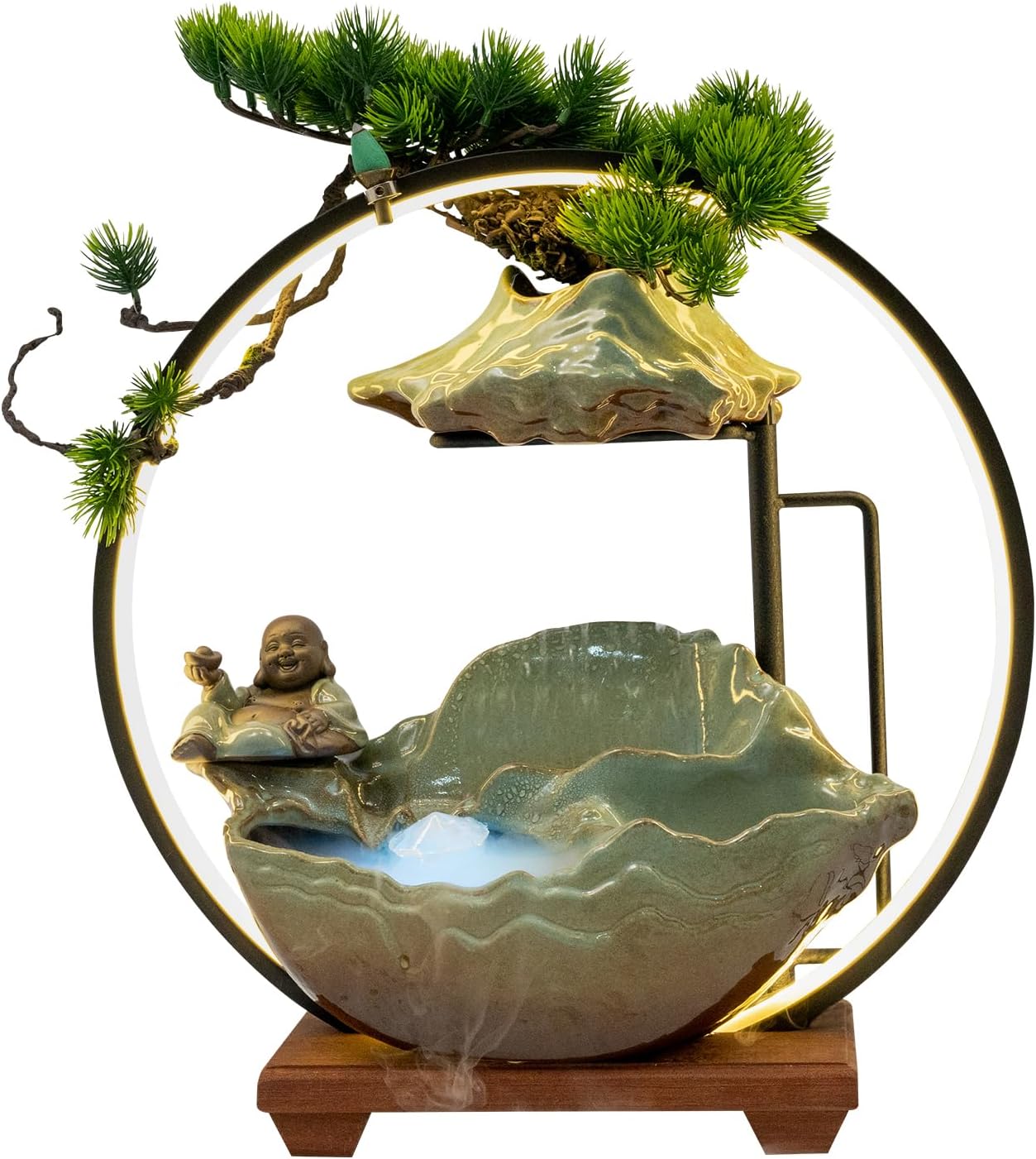 Tabletop Water Fountain with LED Light and Mist for Feng Shui and Relaxation