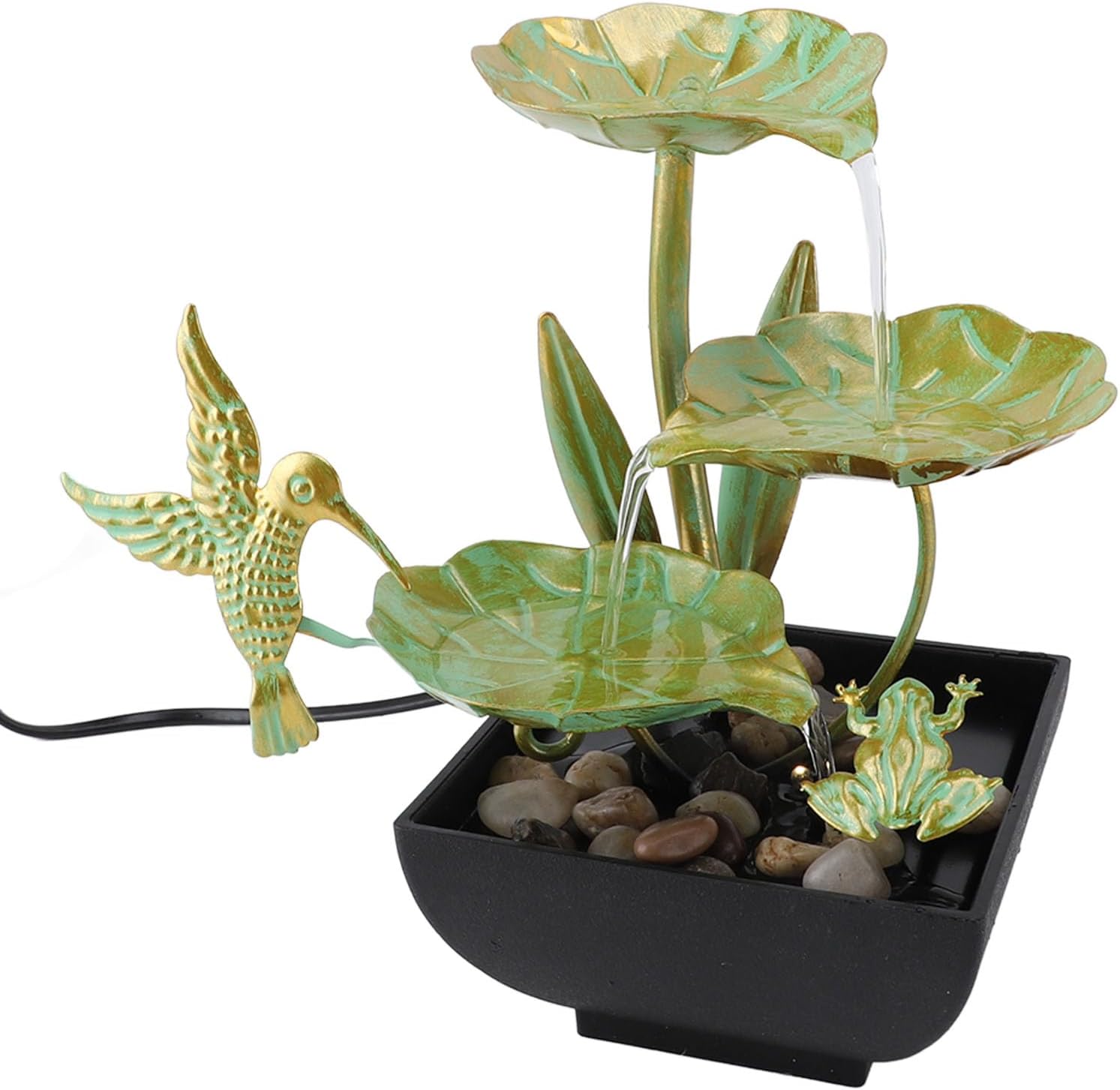 USB Lotus Leaves Water Fountain Iron Art Decor with LED Light