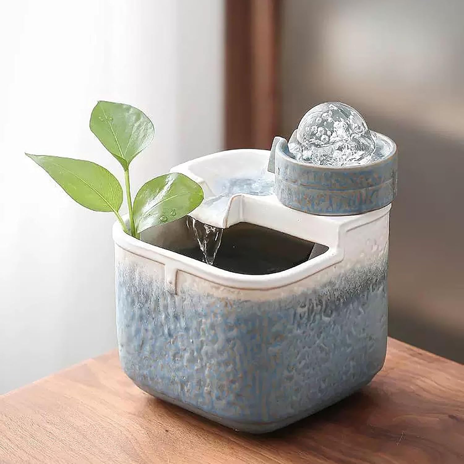 Yellow Ceramic Tabletop Water Fountain Minimalist Home Decor