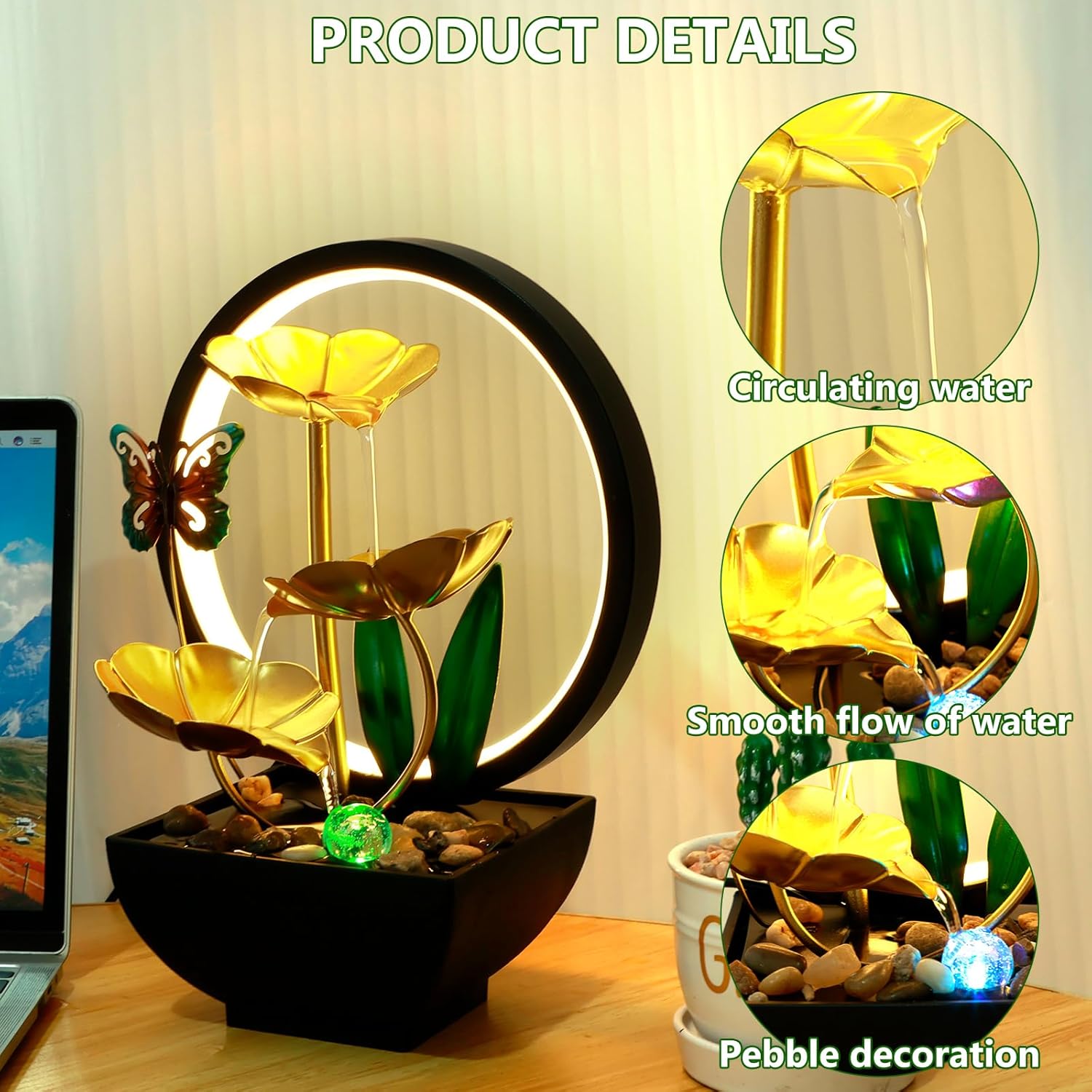 Butterfly Tabletop Water Fountain with USB Power and LED Light