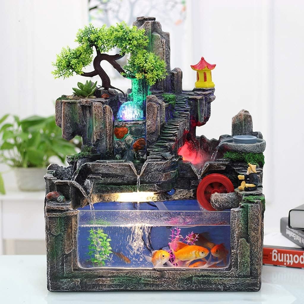 DHAEY Tabletop Fountain with Resin Rockery and Water Flow