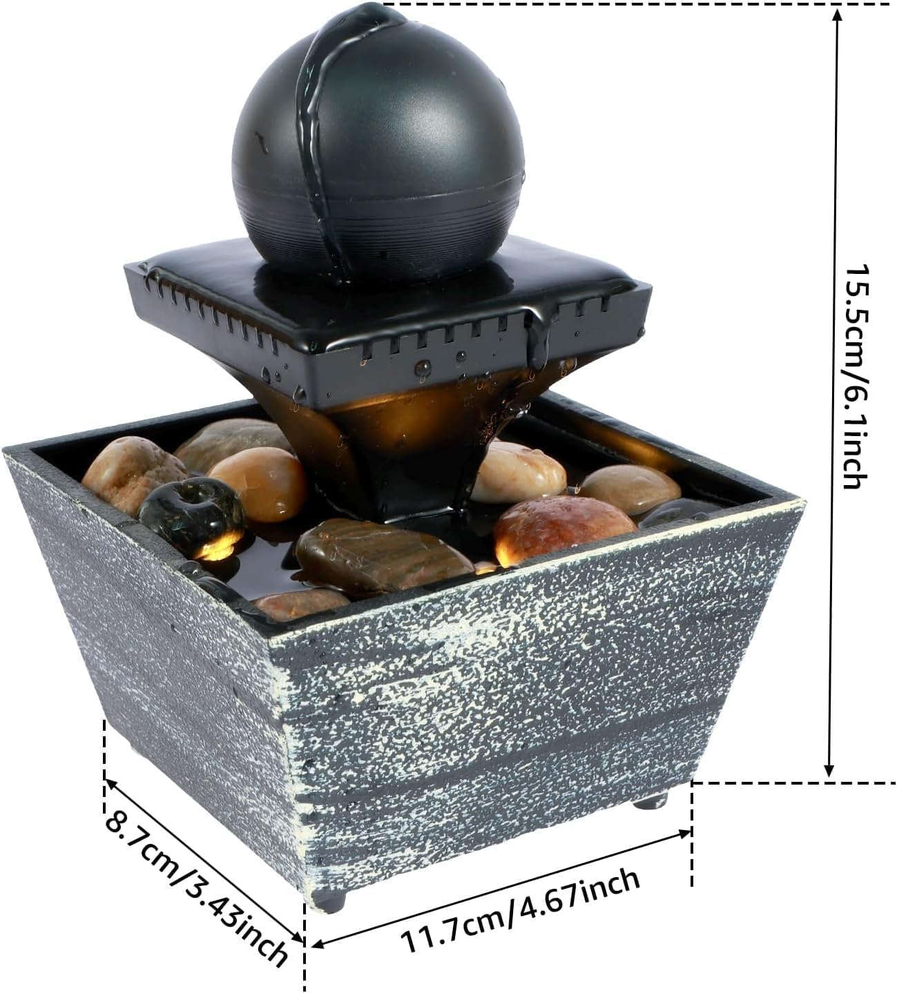 Bocnity Tabletop Ball Fountain with LED Lights for Zen Meditation and Relaxation