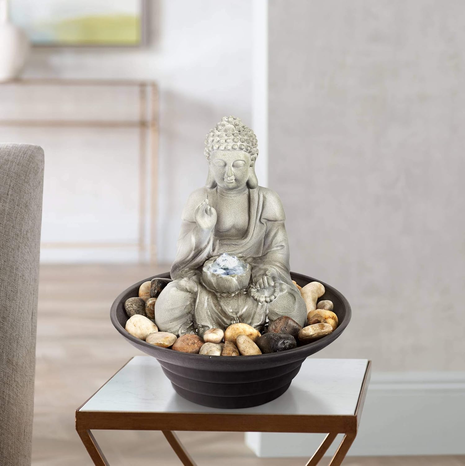 John Timberland Sitting Buddha 10 Inch Tabletop Fountain with LED Light