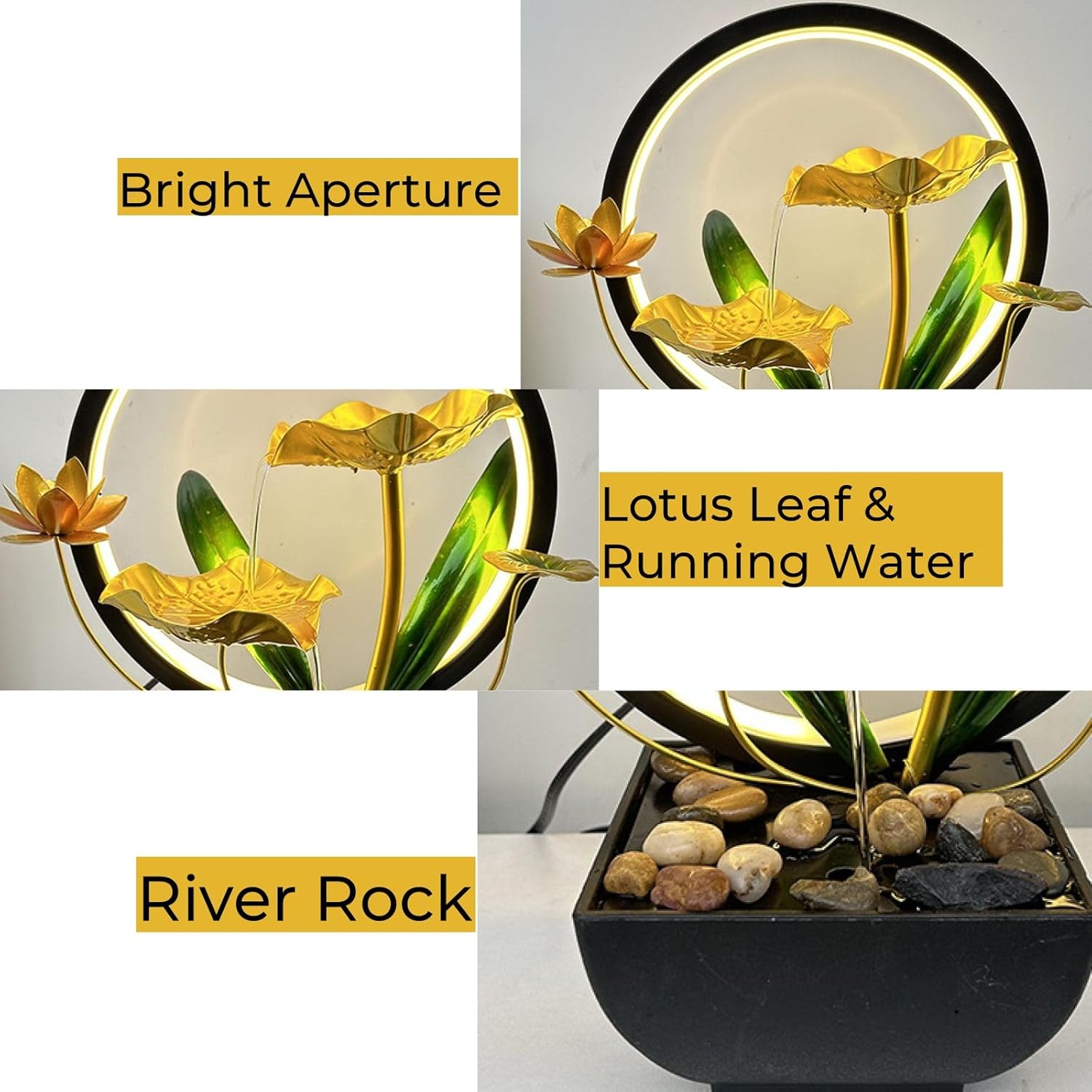 Two Tier Indoor Desk Fountain with LED Light and Natural Rock Design