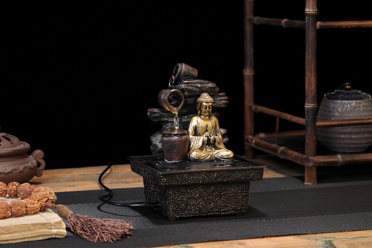 Seyee-bro Tabletop Water Fountain Buddha Statue Humidifier Decor 1