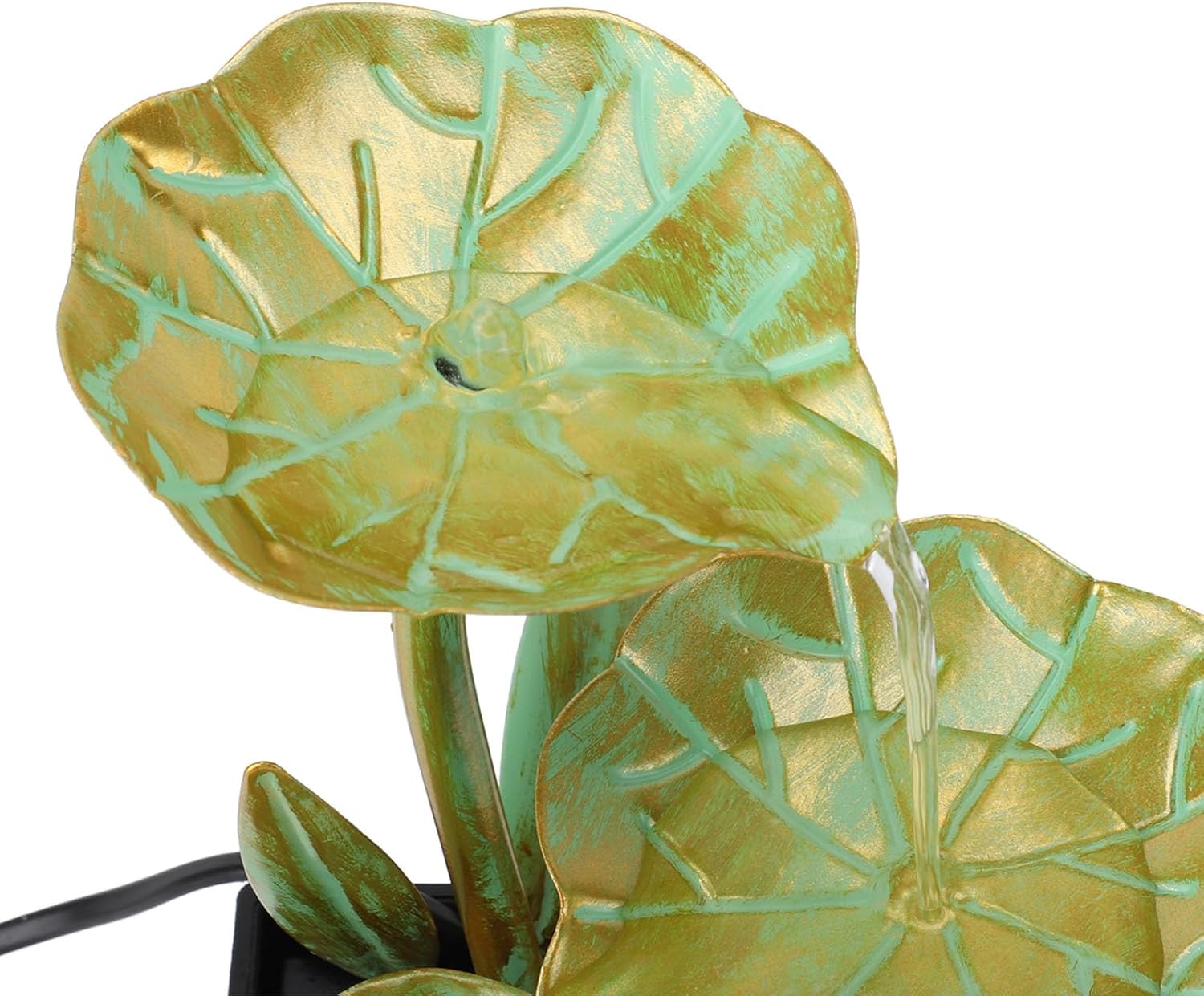 USB Lotus Leaves Water Fountain Iron Art Decor with LED Light