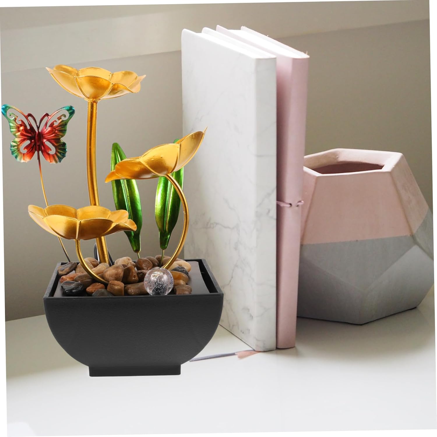 Tabletop Fountain with Lotus Flower Design Solar-Powered Water Feature