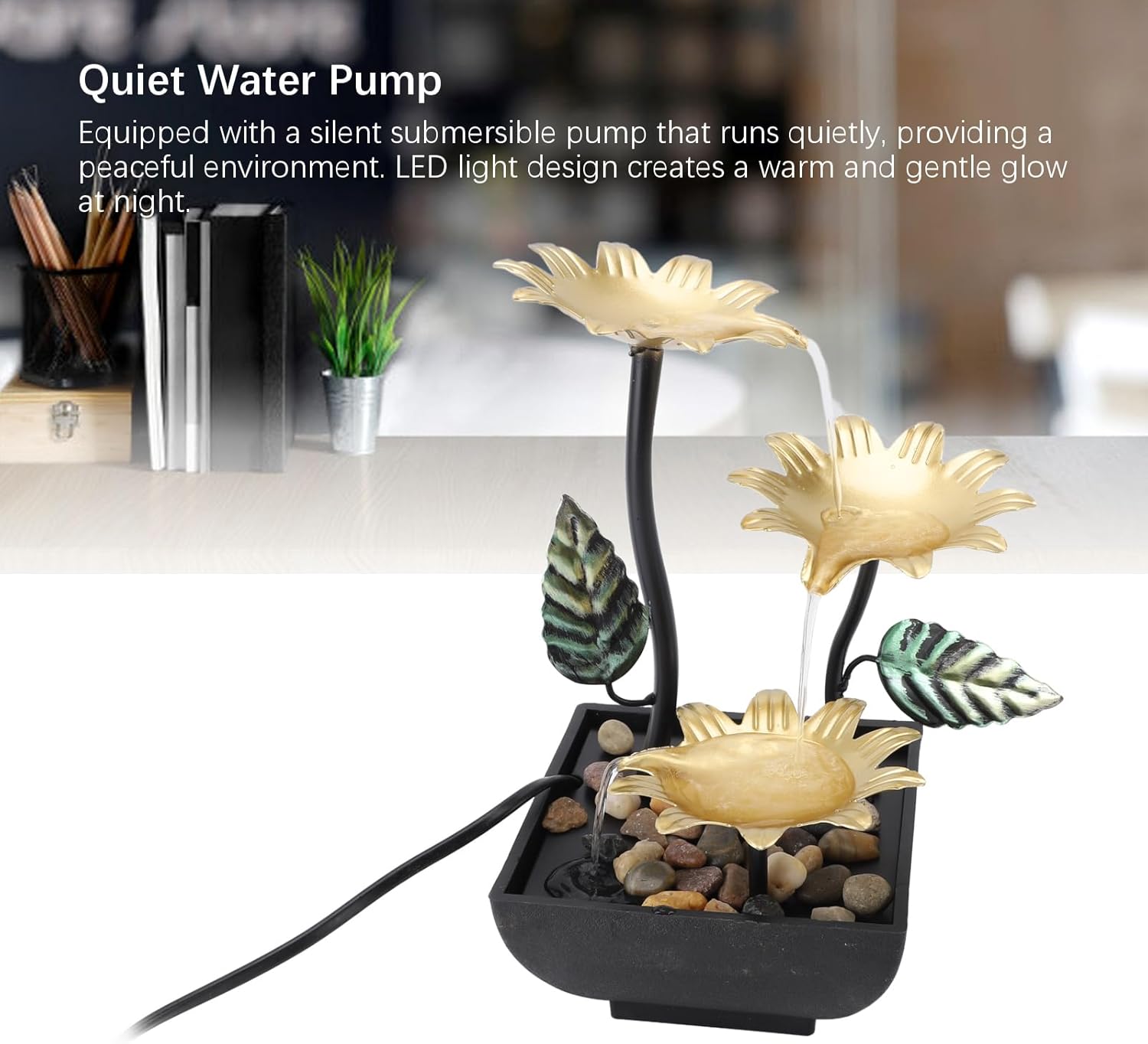 Enforose Tabletop Water Fountain with LED Light and USB Power