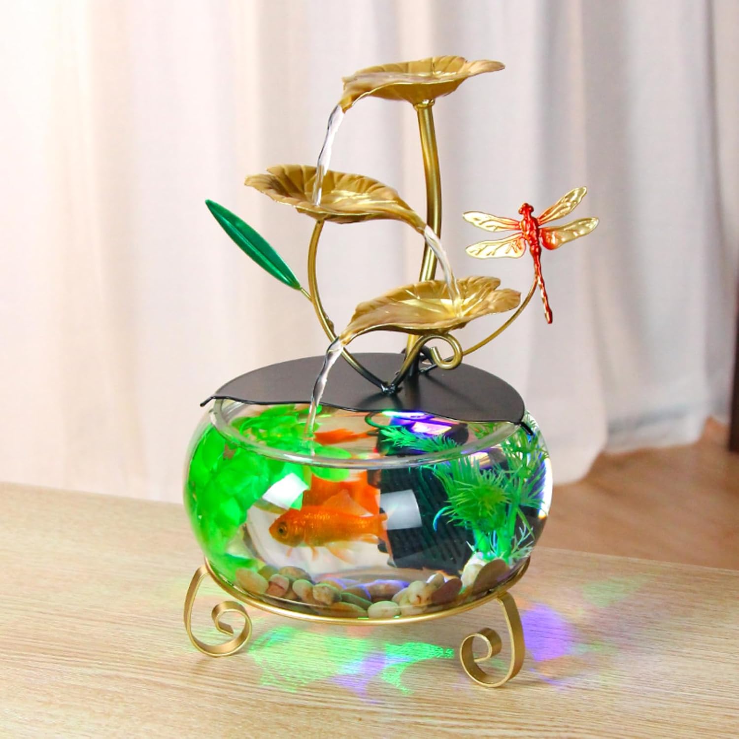 Elegant Indoor Tabletop Water Fountain with Lotus and Dragonfly Design