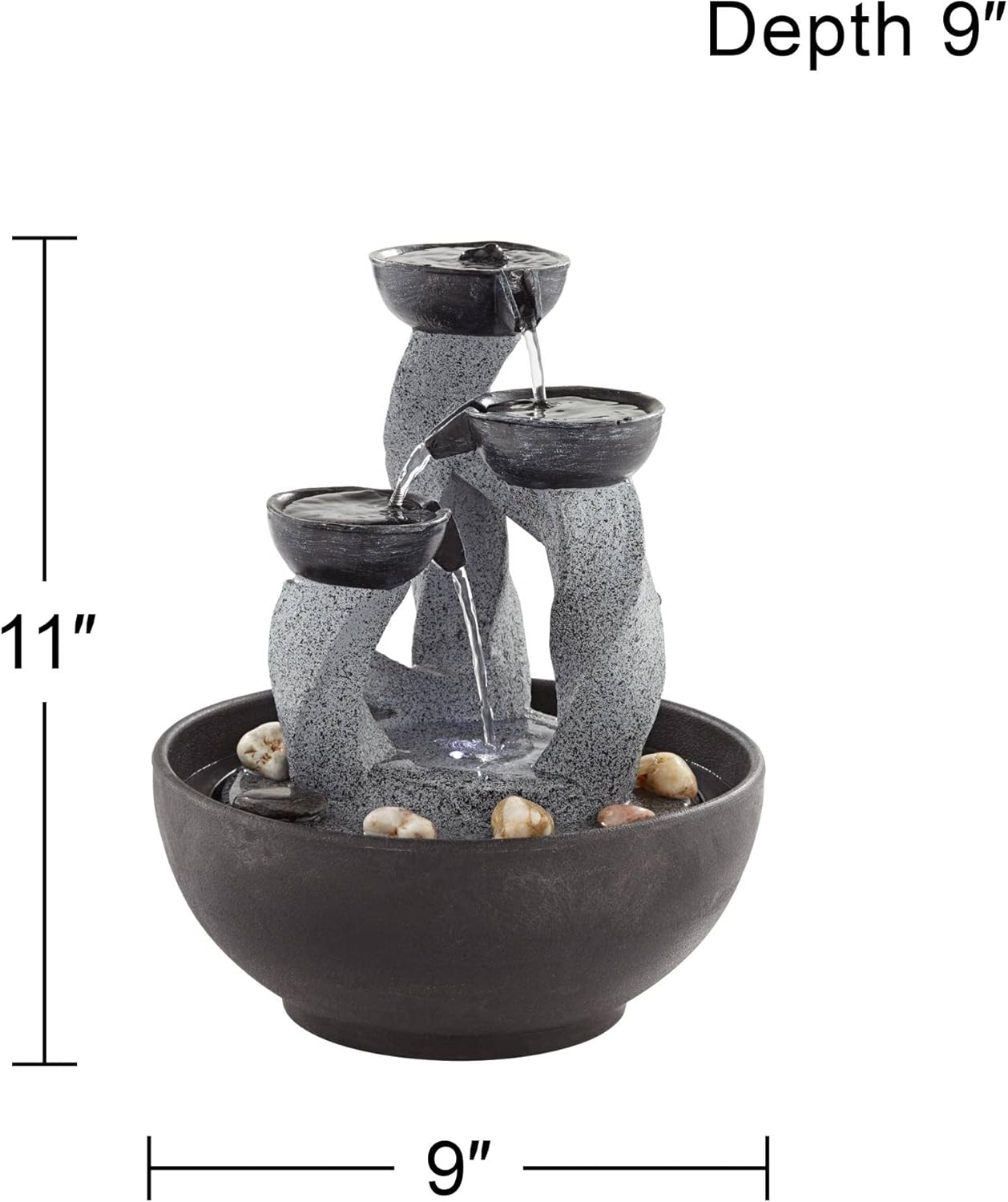 Three Twist Column 11 Inch High LED Tabletop Fountain