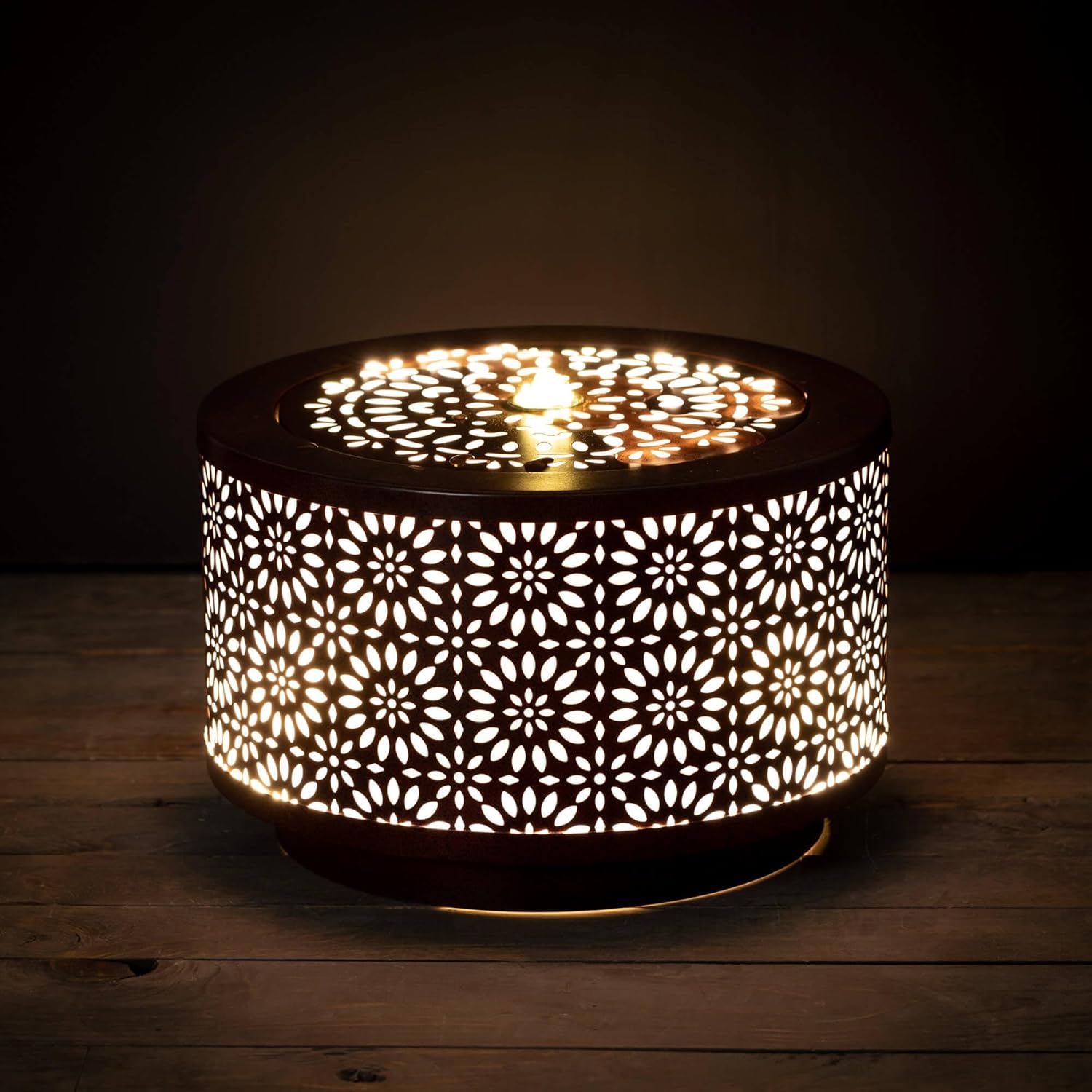 Sullivans Copper Flower Cutout Medium Water Fountain with LED Light and Easy Setup Pump