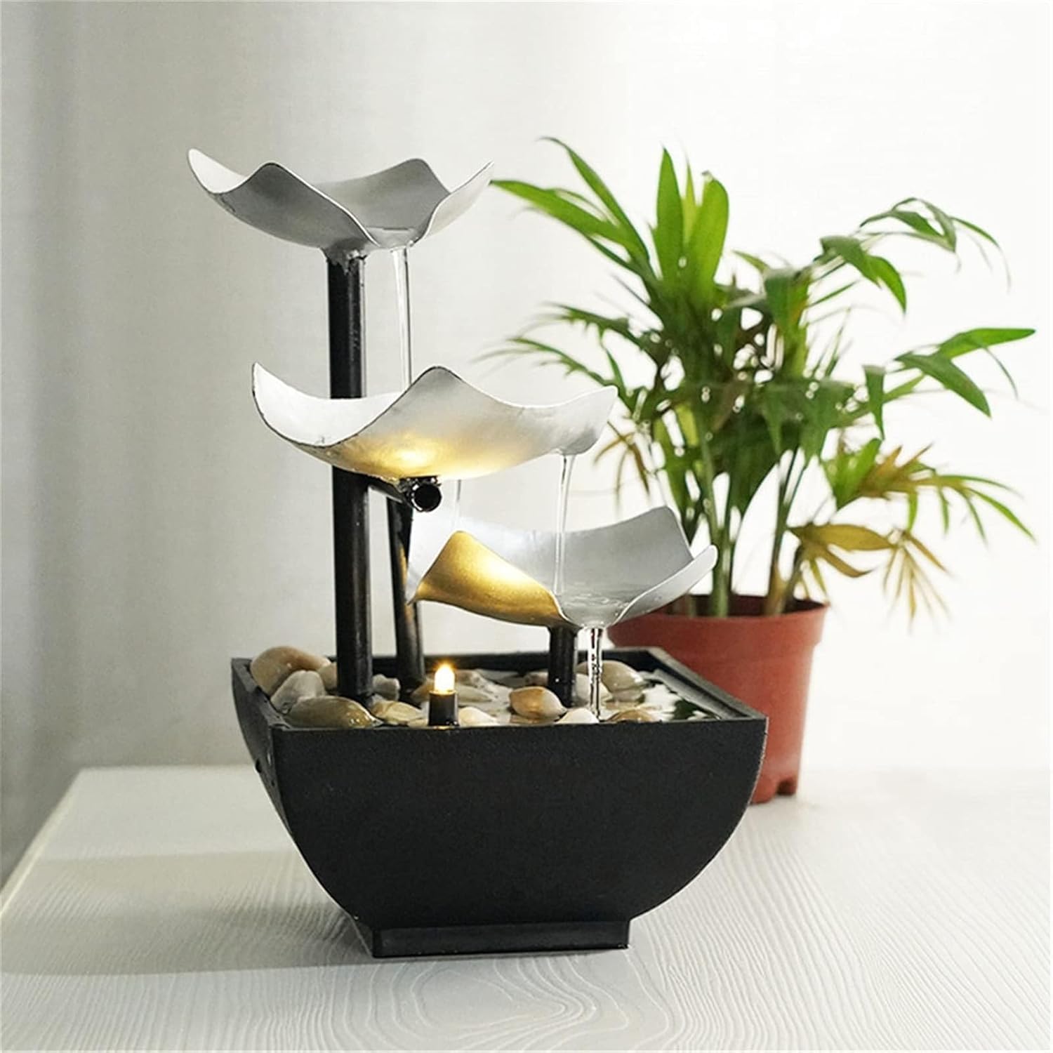 BebeXi Indoor Water Fountain with Light and Multicolor Birds