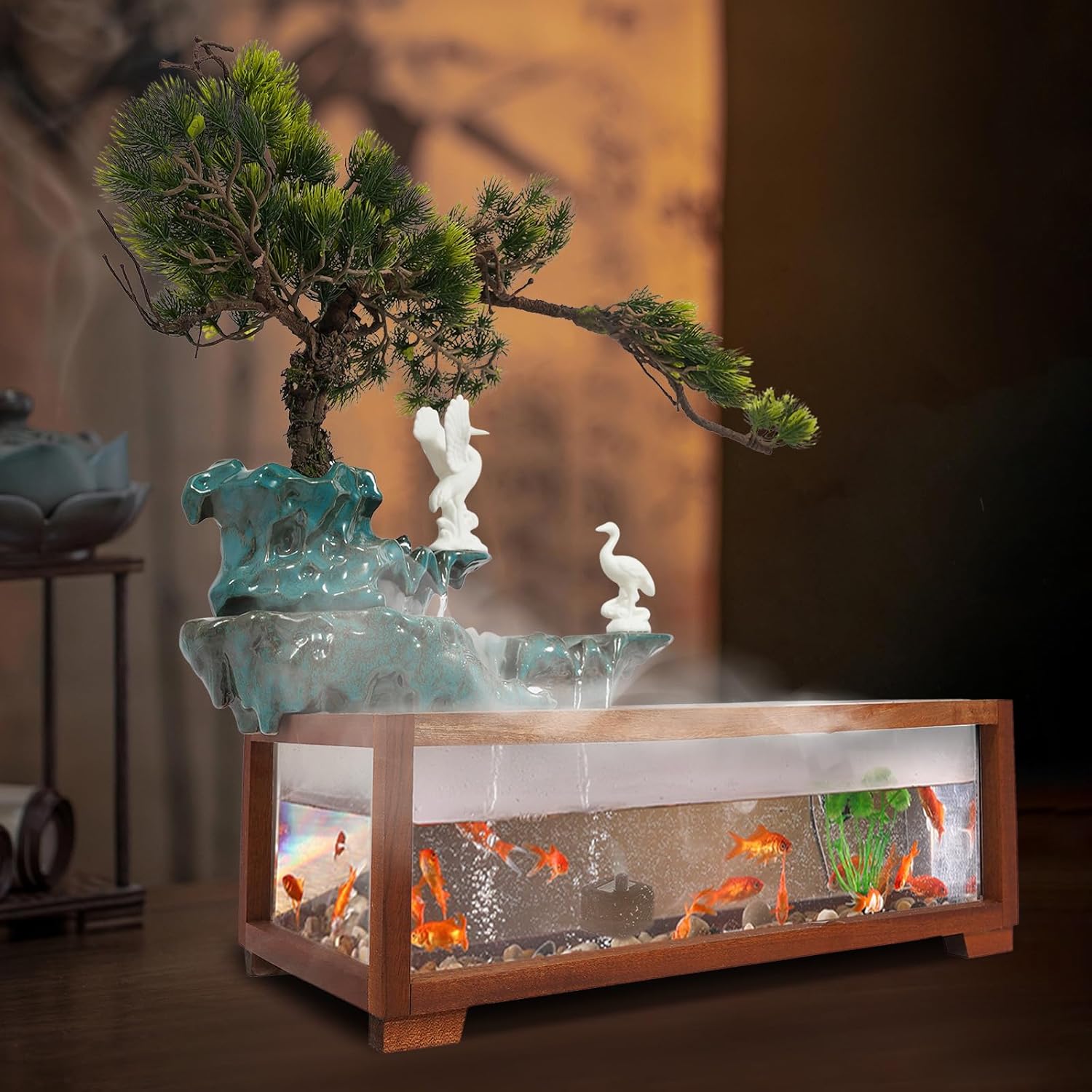 Semokia Tabletop Water Fountain with LED Light and Atomizer