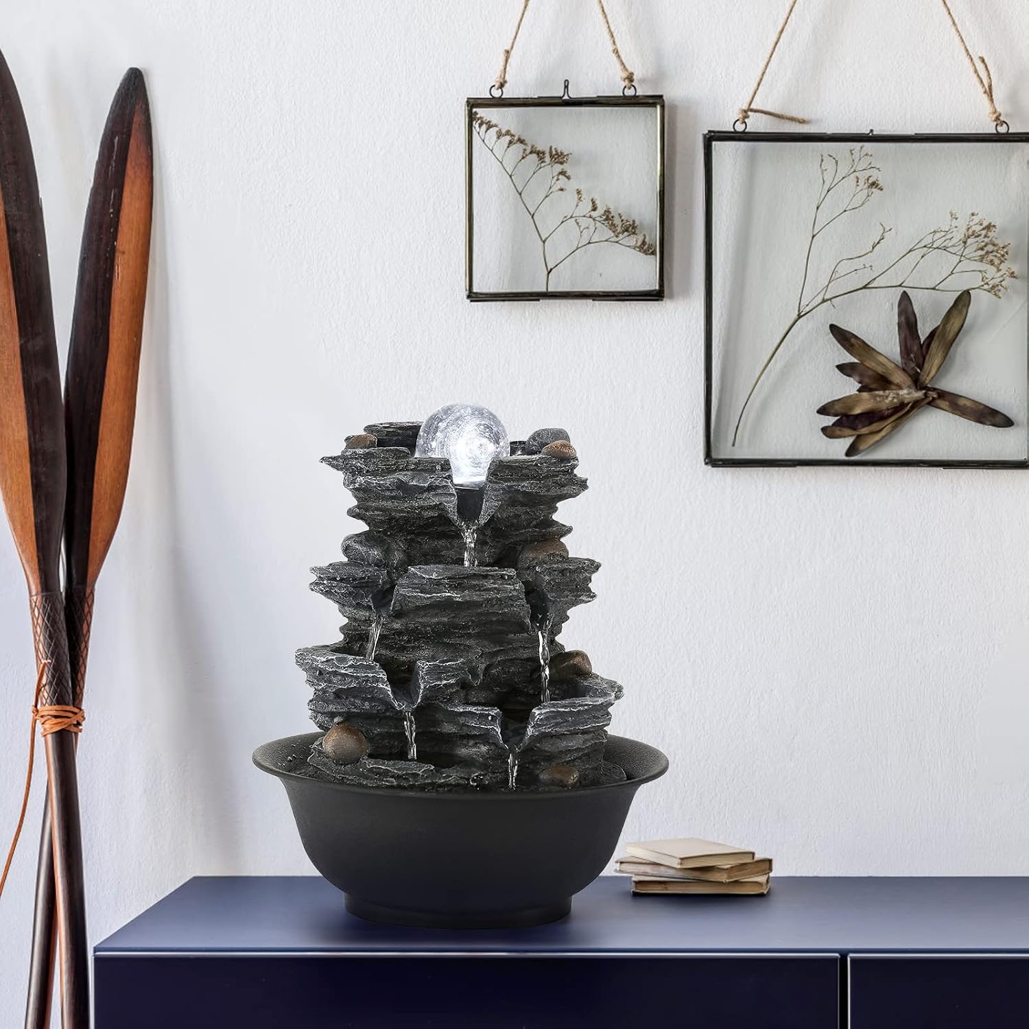 Dyna-Living Indoor Water Fountain with LED Light and Automatic Pump